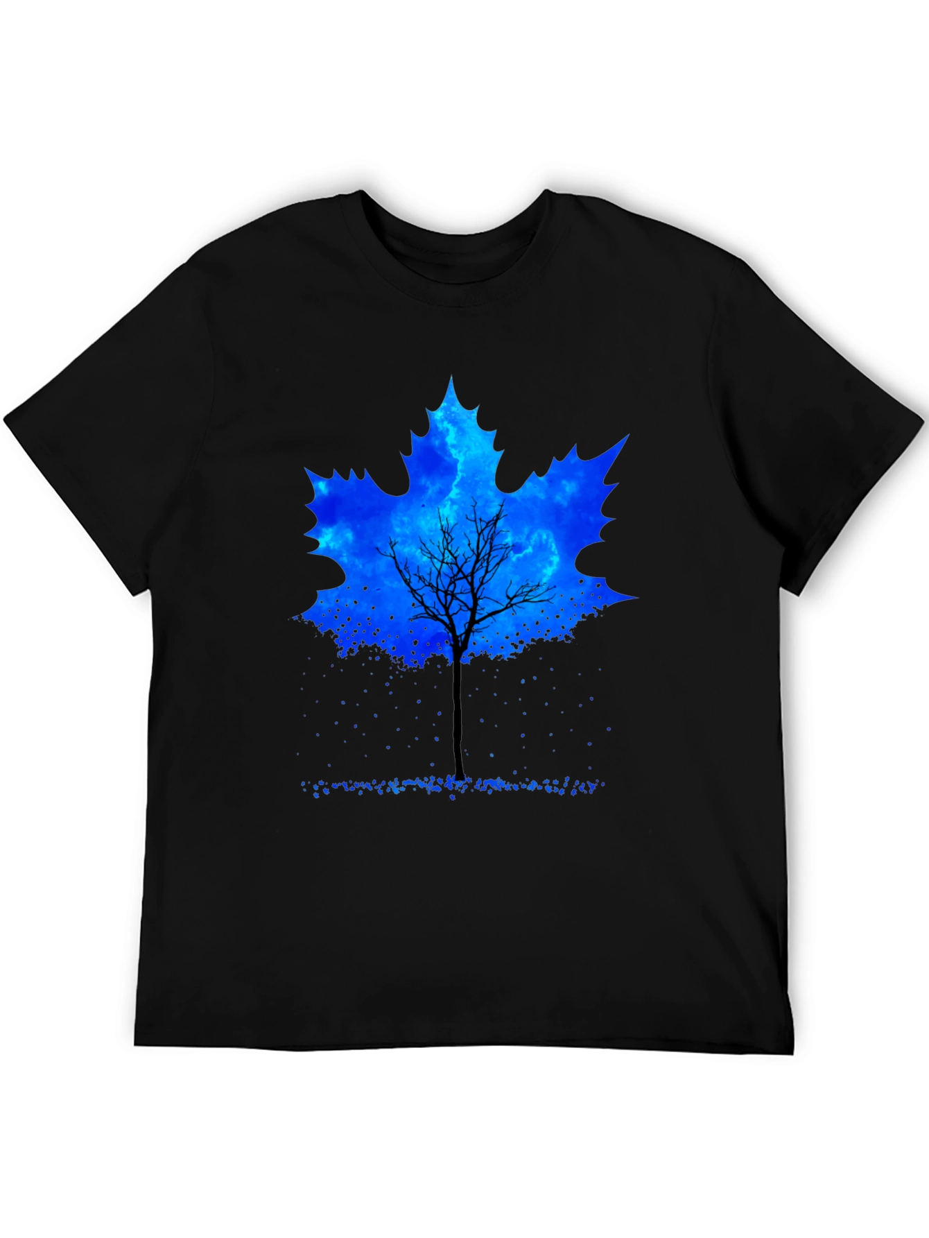 Leaf Tree Graphic Tee - Black Cotton Casual Shirt
