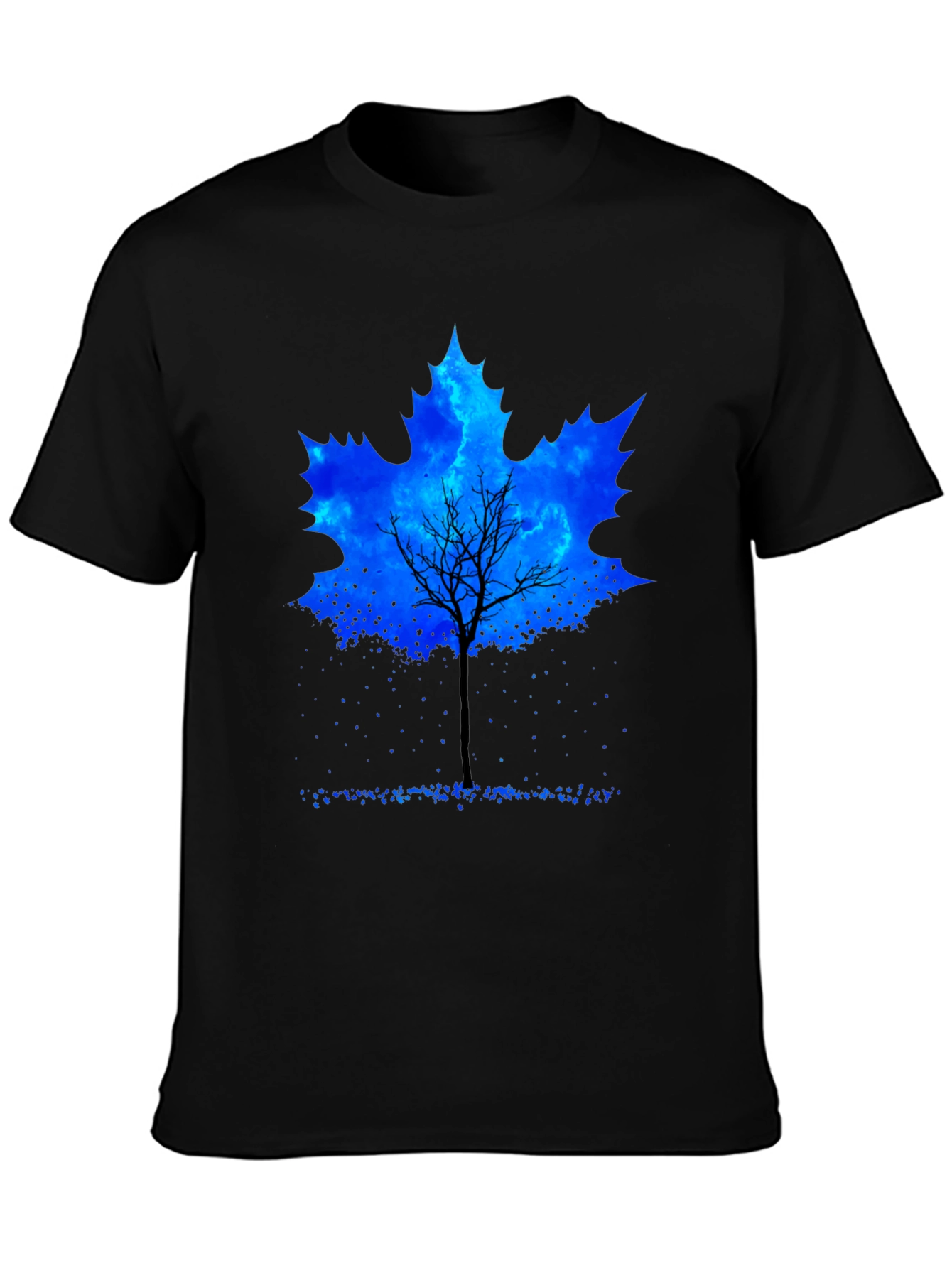 Leaf Tree Graphic Tee - Black Cotton Casual Shirt