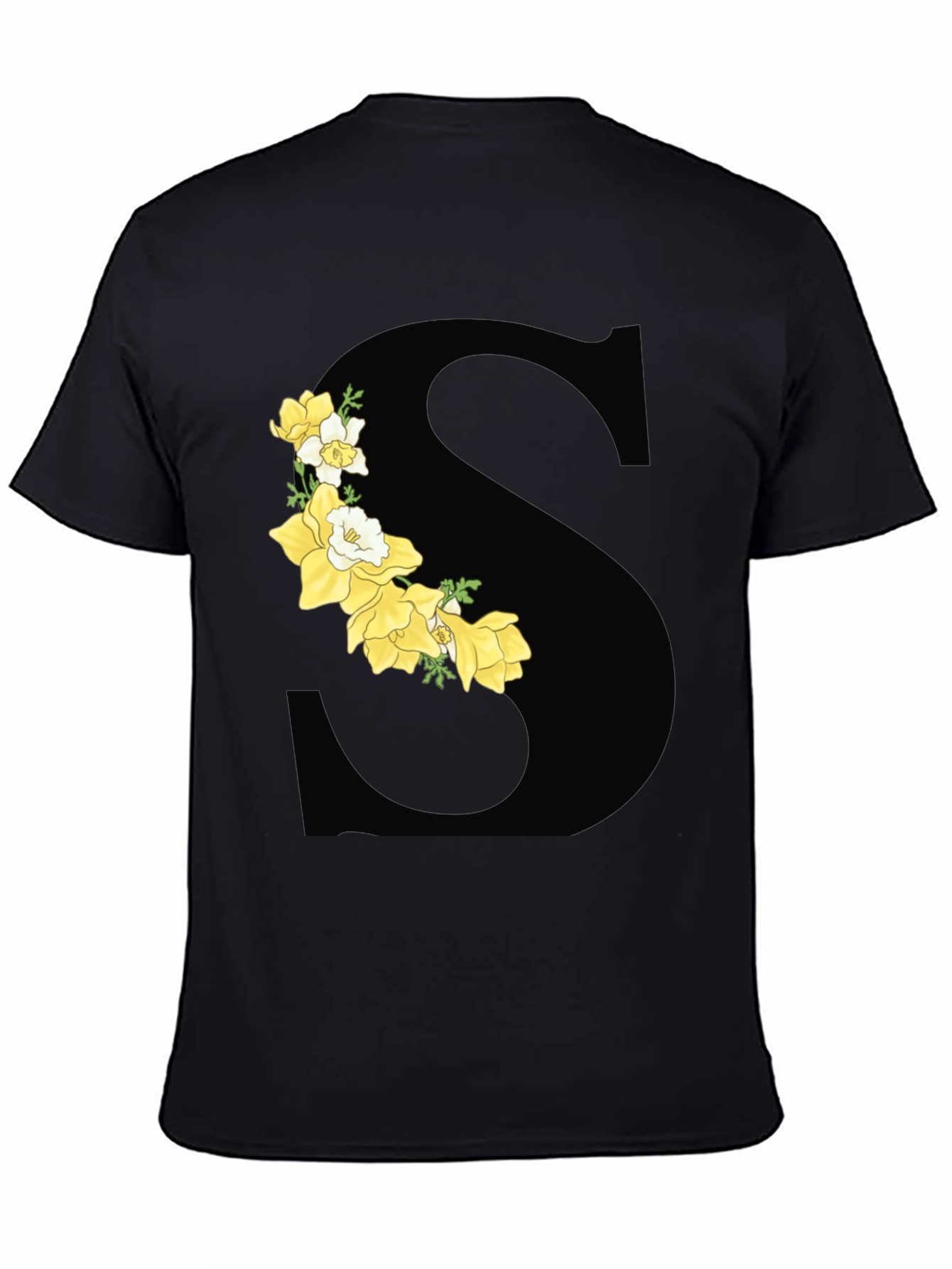 Floral Letter S Black Graphic Tee