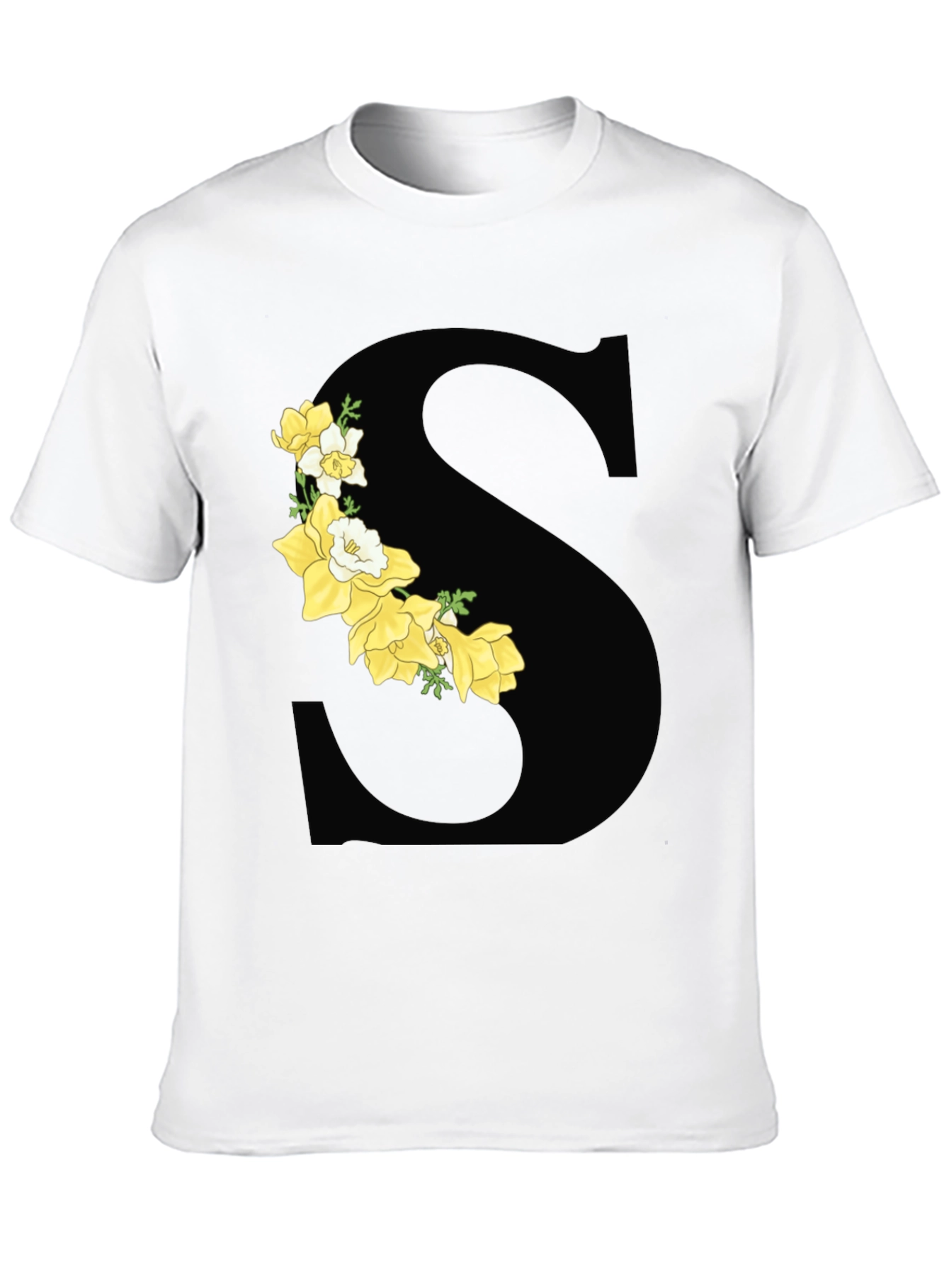Floral Letter S Black Graphic Tee
