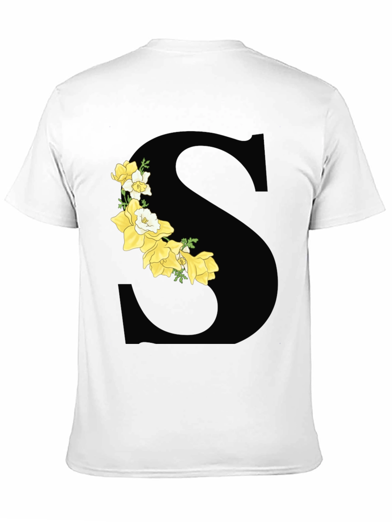 Floral Letter S Black Graphic Tee