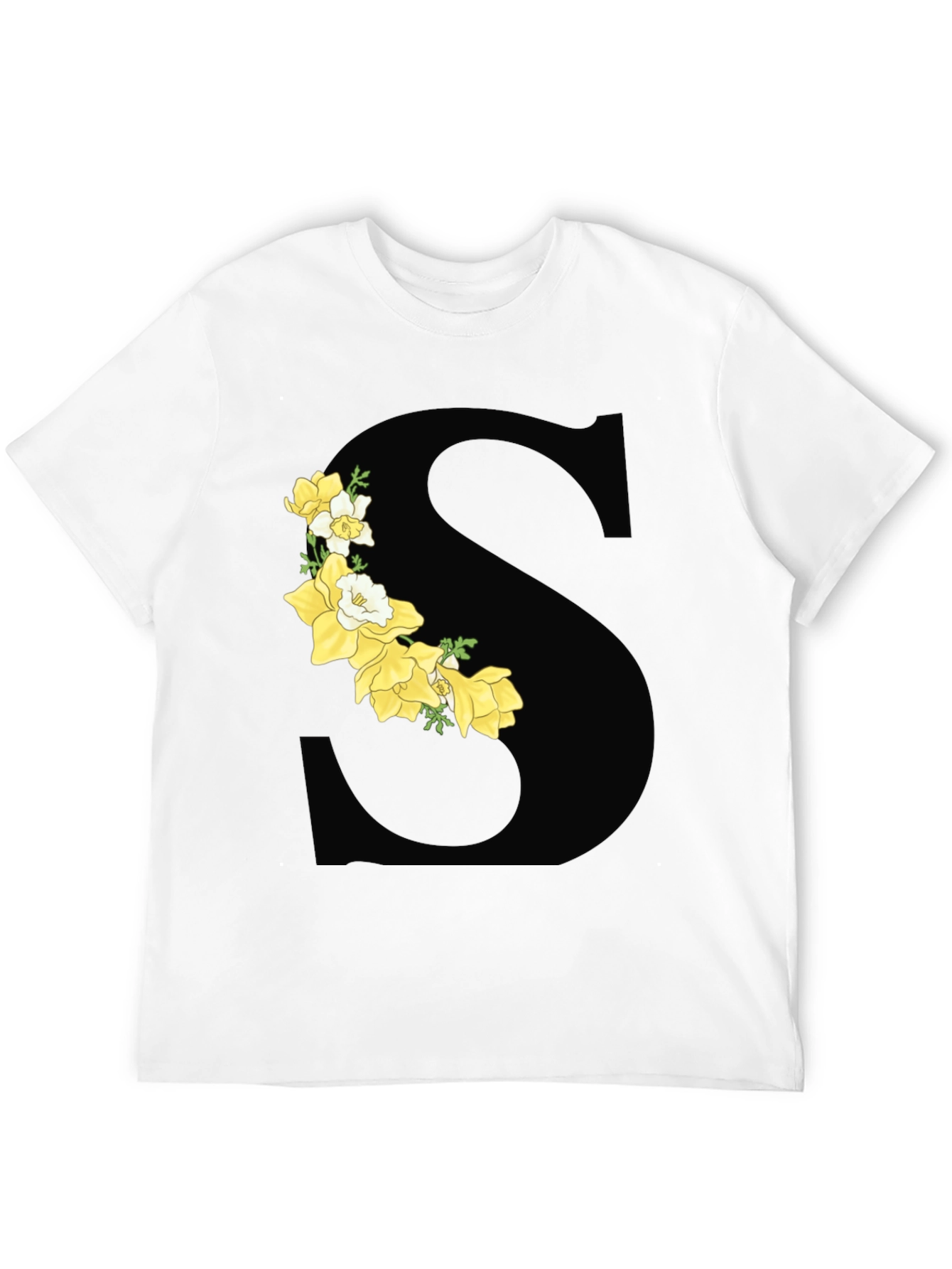 Floral Letter S Black Graphic Tee