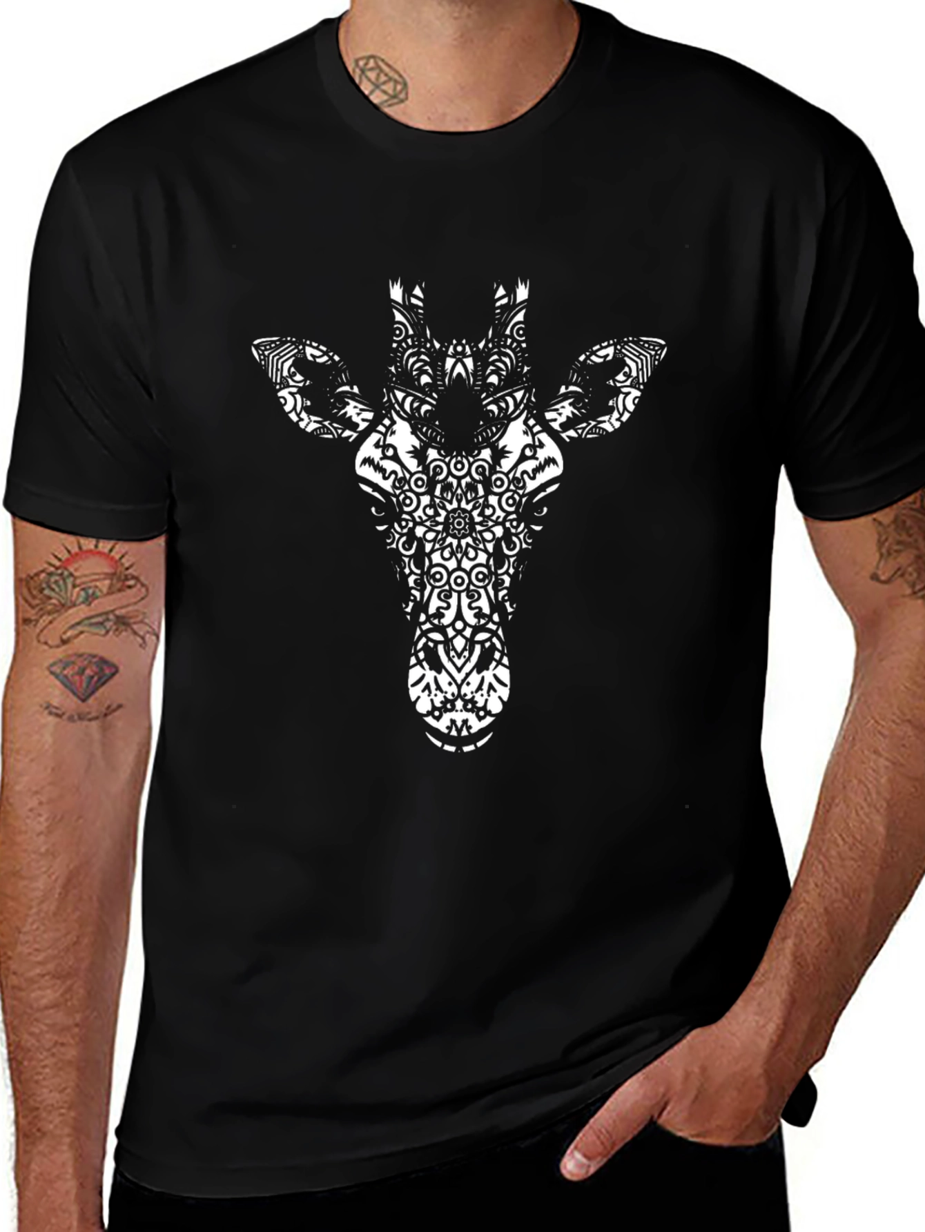Giraffe Mandala Graphic Tee - Stylish Black T-Shirt