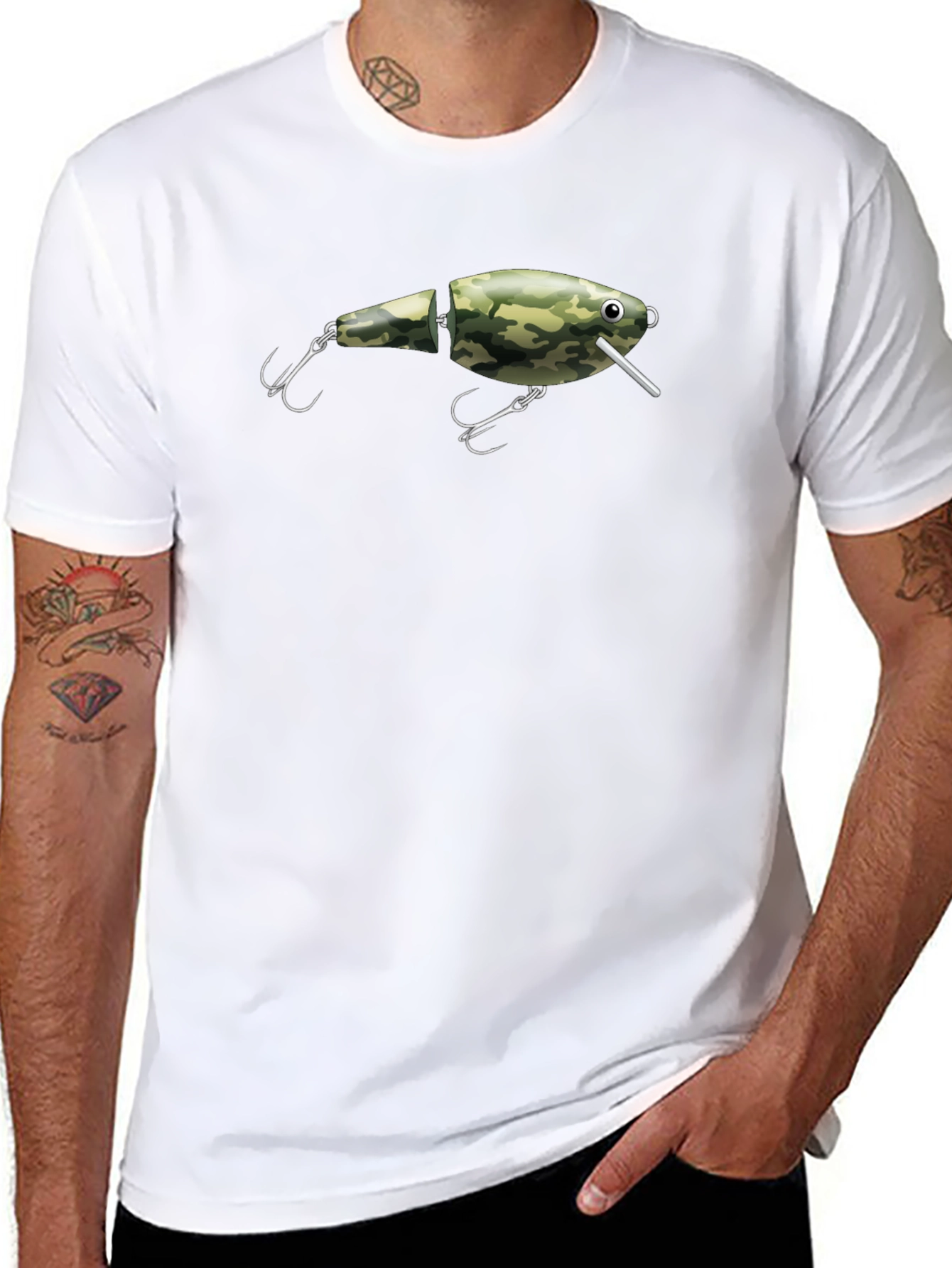 Camouflage Fishing Lure Graphic T-Shirt