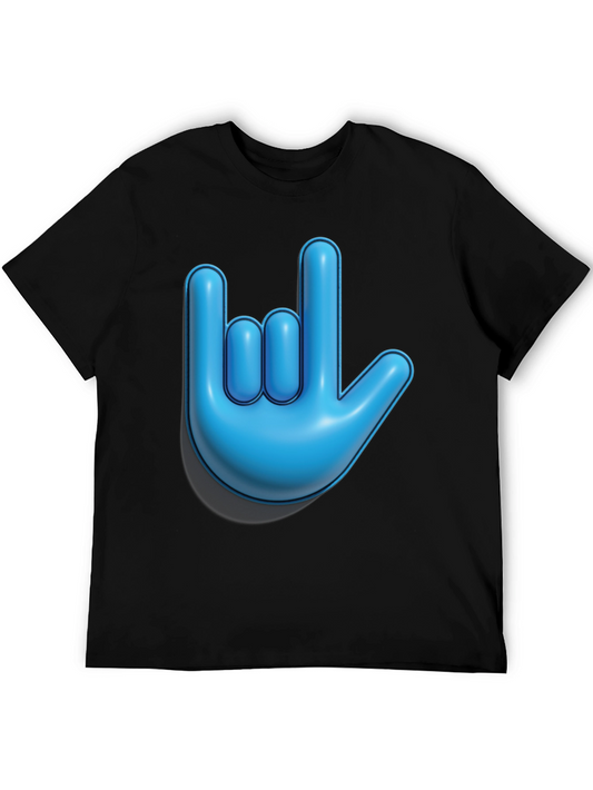 Blue Hand Sign Graphic Black T-Shirt
