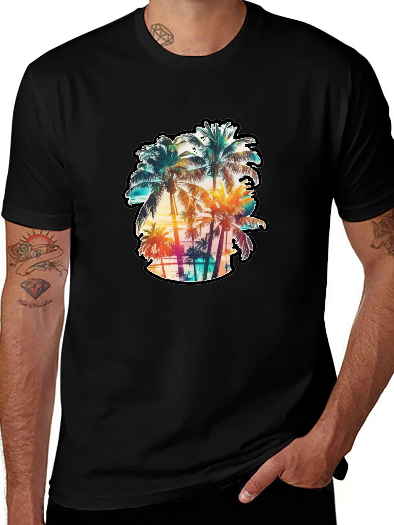 Mens Palm Tree Graphic Tee - Black