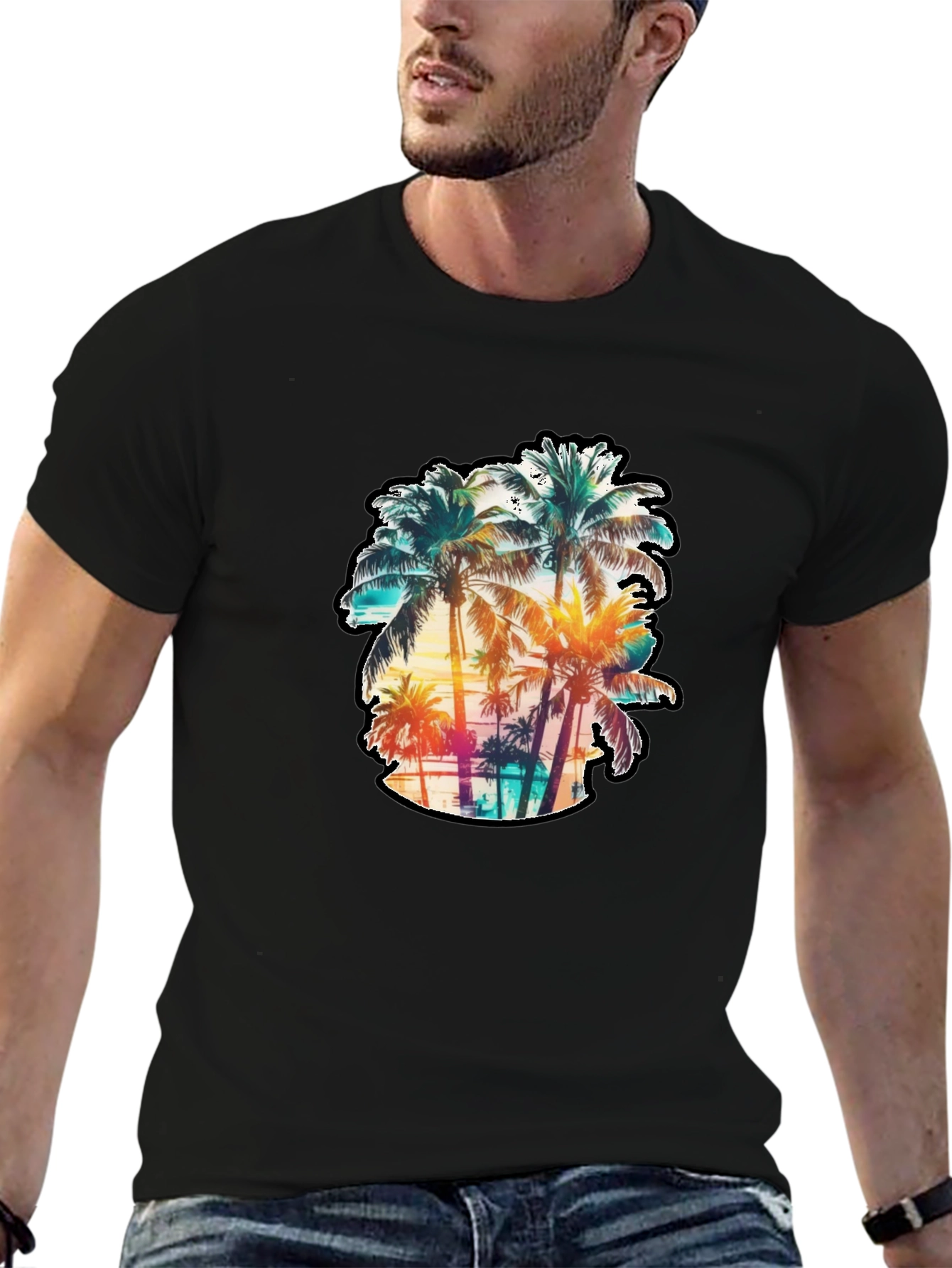 Mens Palm Tree Graphic Tee - Black