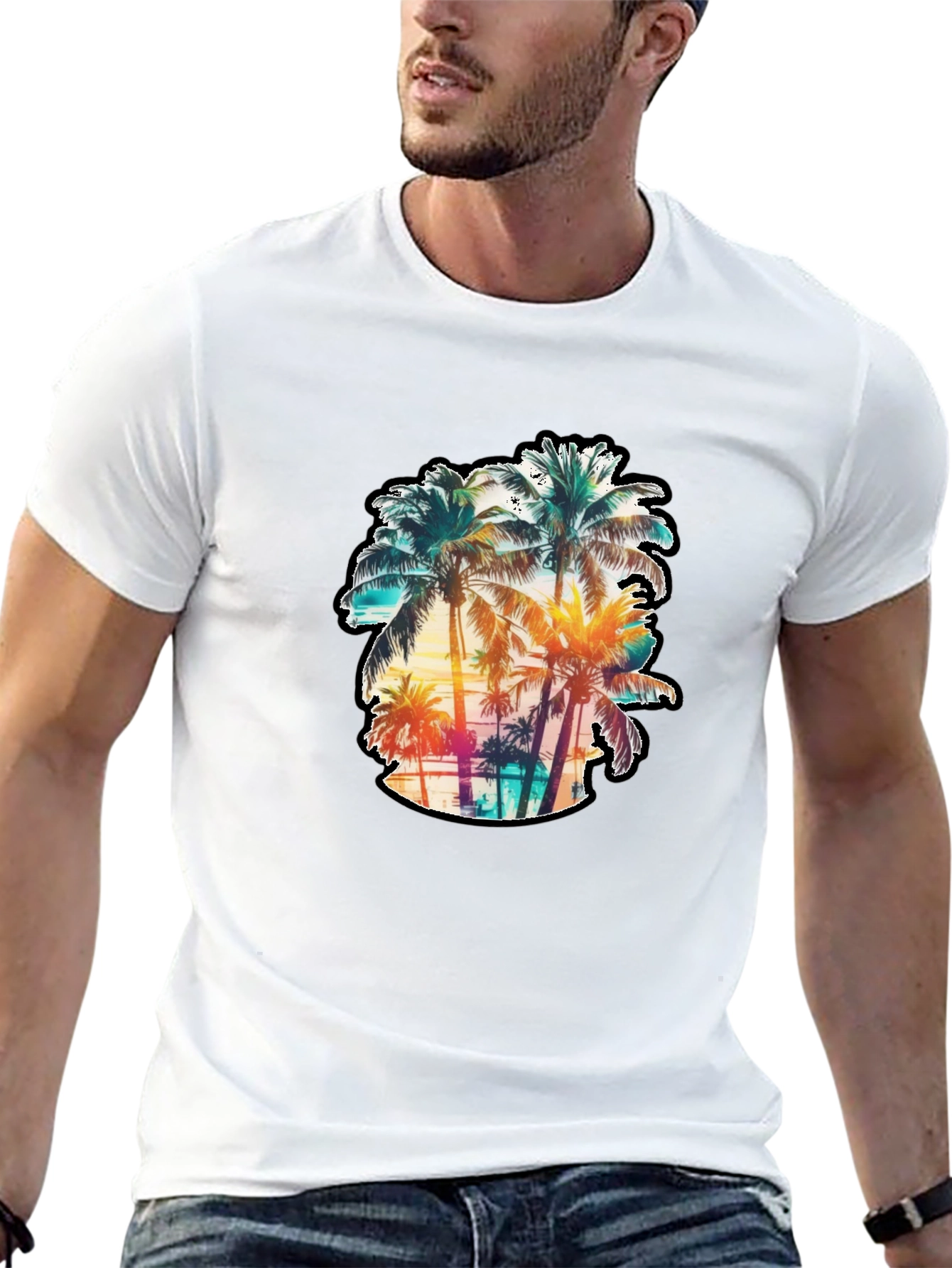 Mens Palm Tree Graphic Tee - Black