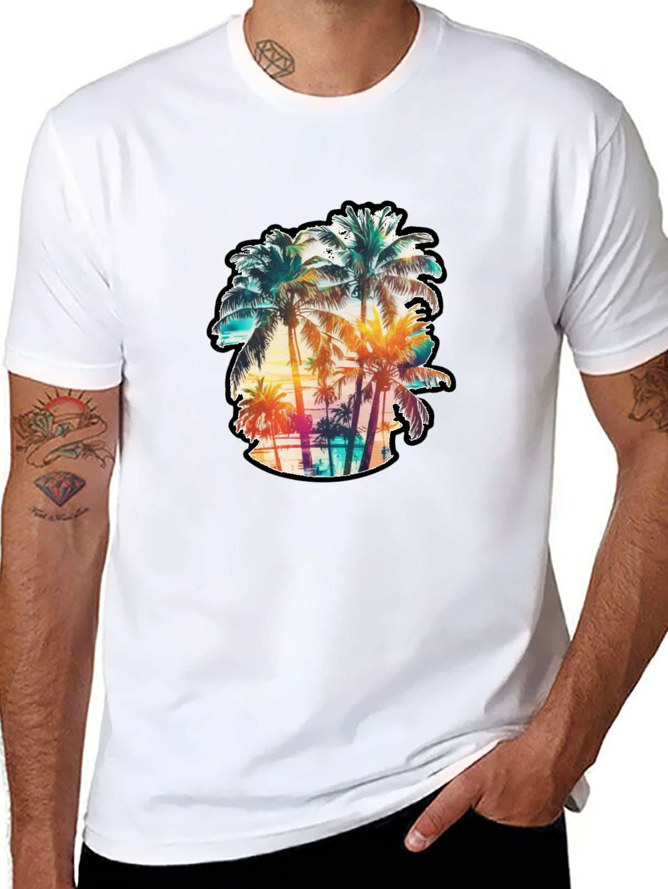 Mens Palm Tree Graphic Tee - Black