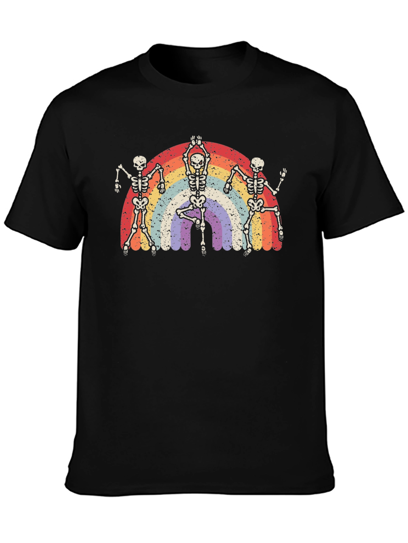 Dancing Skeleton Rainbow Graphic Tee - Black
