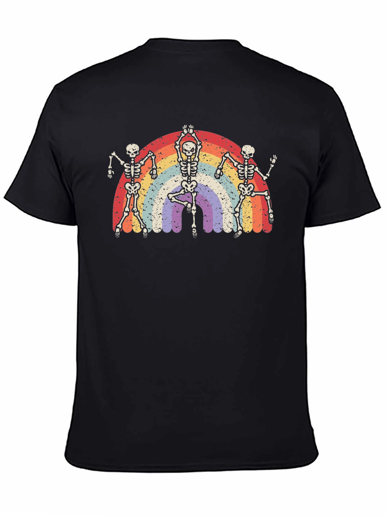 Dancing Skeleton Rainbow Graphic Tee - Black