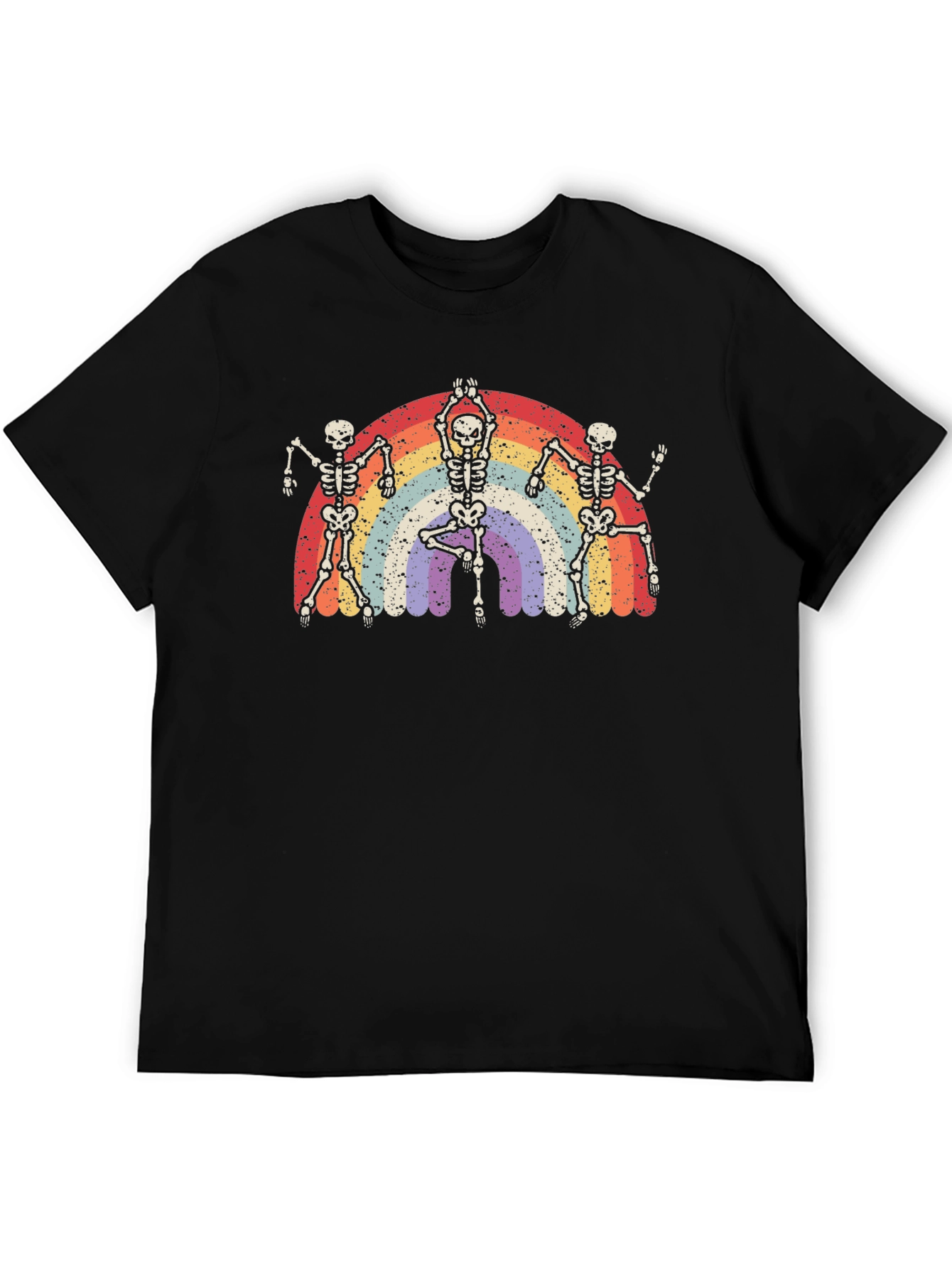 Dancing Skeleton Rainbow Graphic Tee - Black