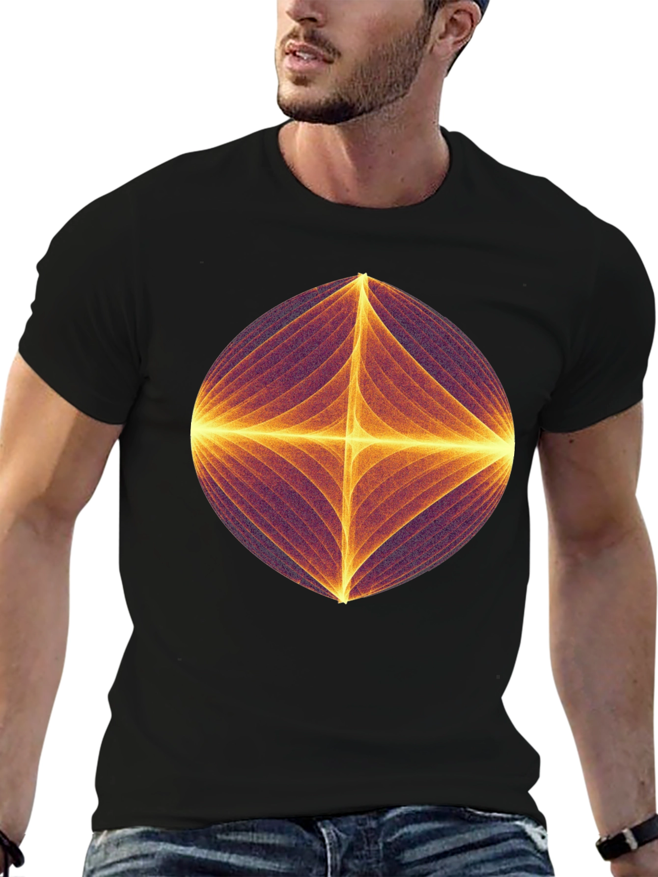 Abstract Geometric Graphic Print Black T-Shirt
