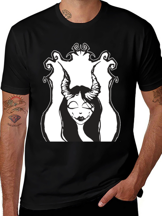 Black T-Shirt with Devilish Woman Graphic