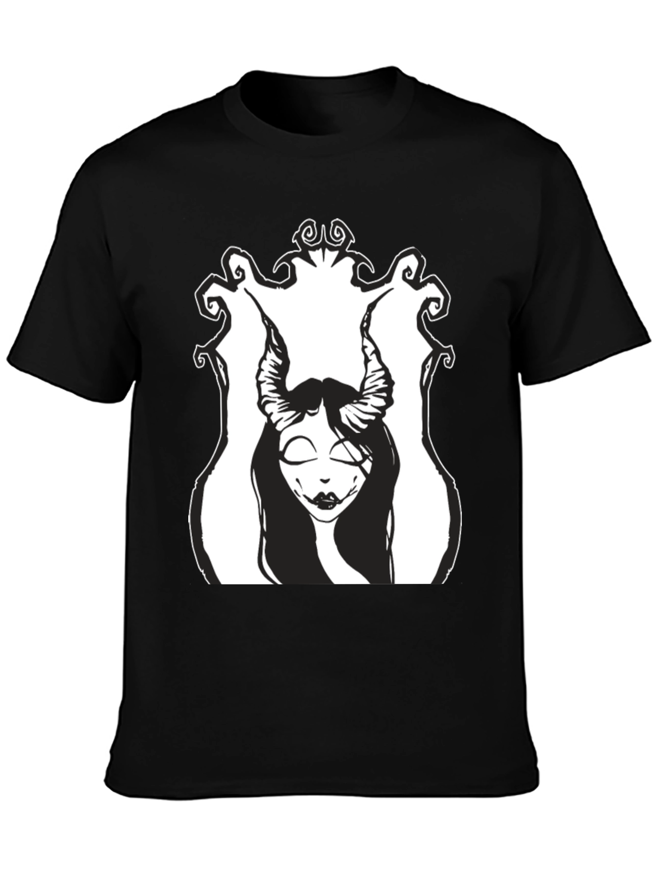 Black T-Shirt with Devilish Woman Graphic