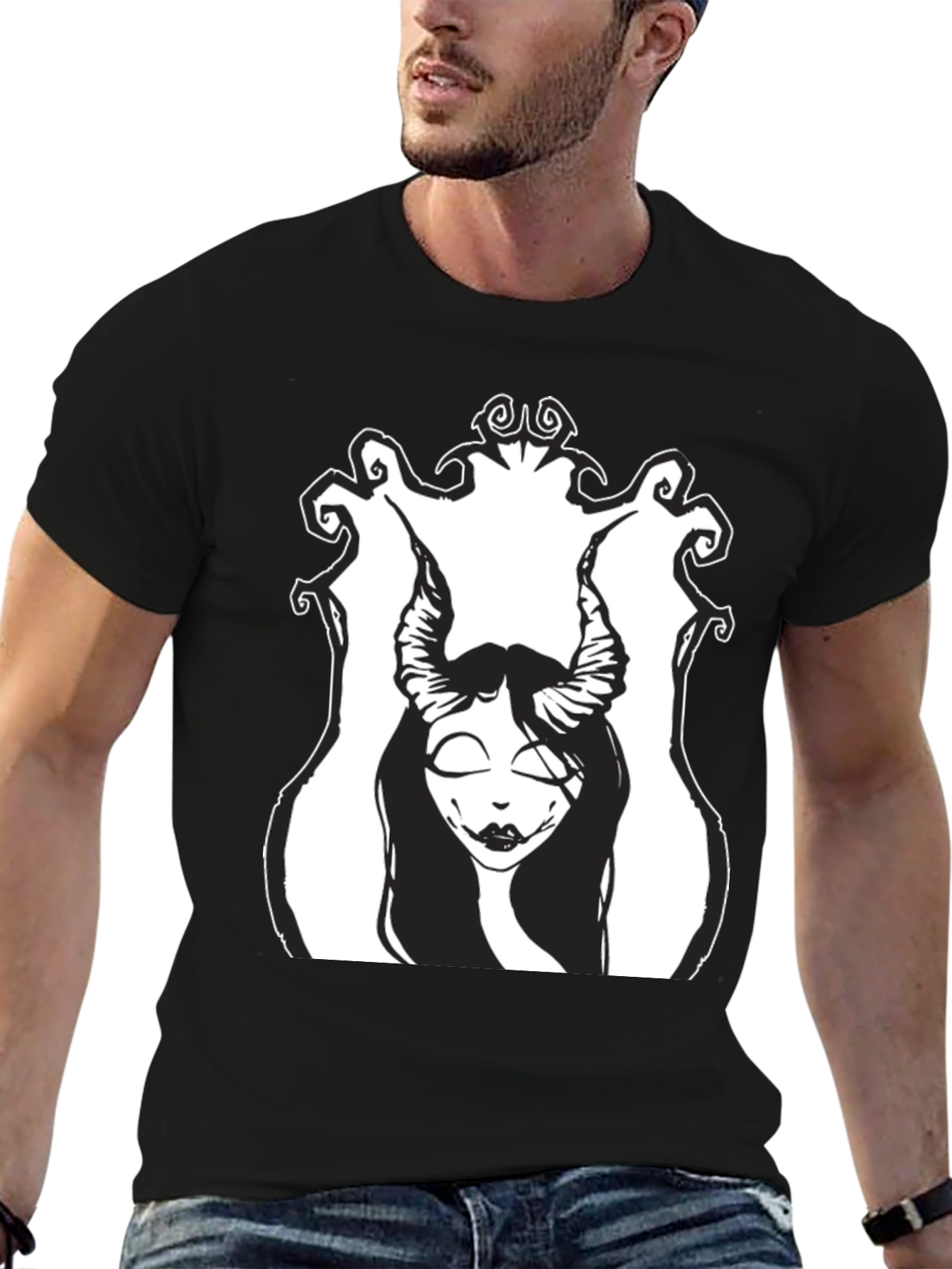 Black T-Shirt with Devilish Woman Graphic