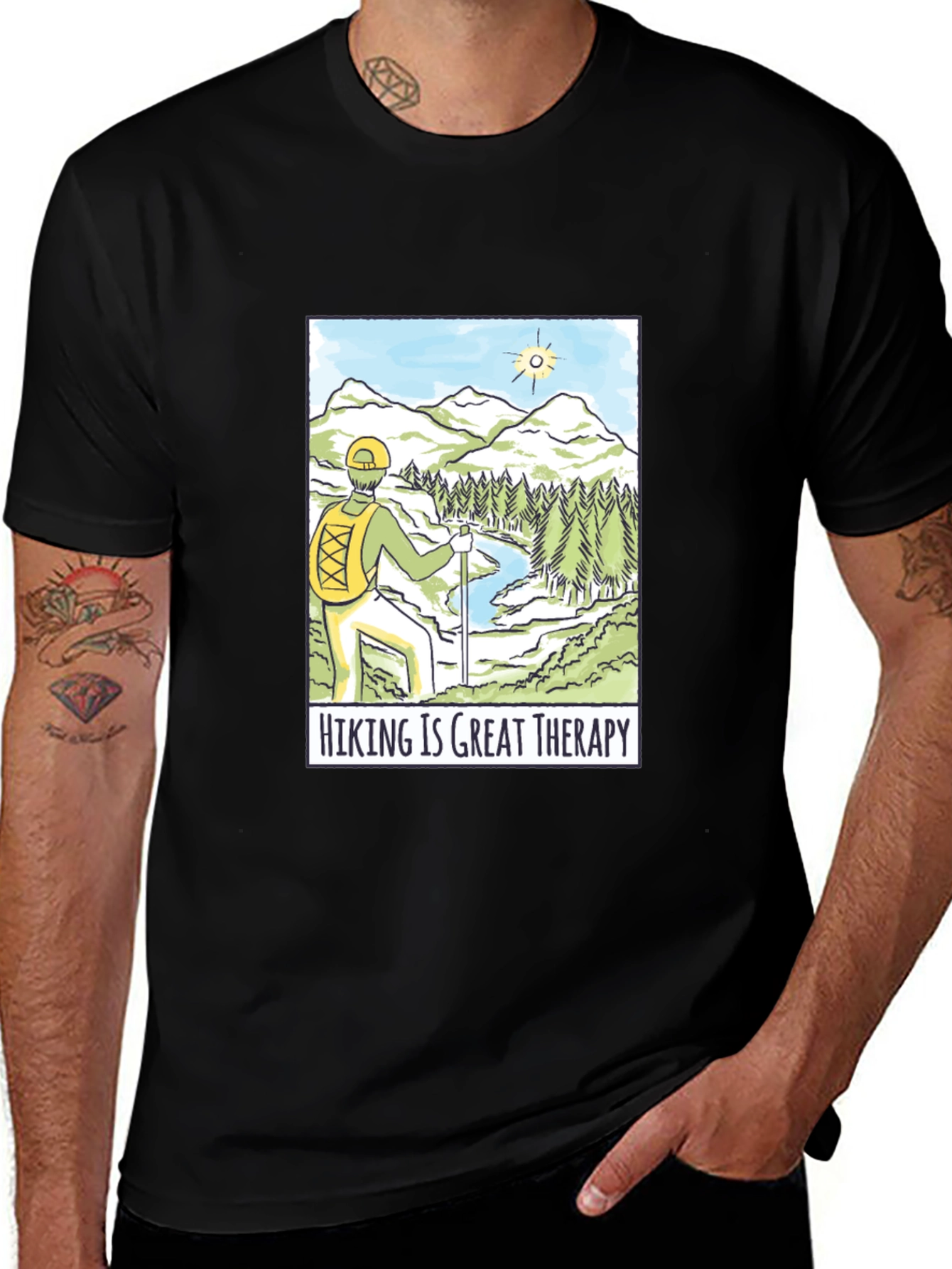 Hiking is Great Therapy Black T-Shirt