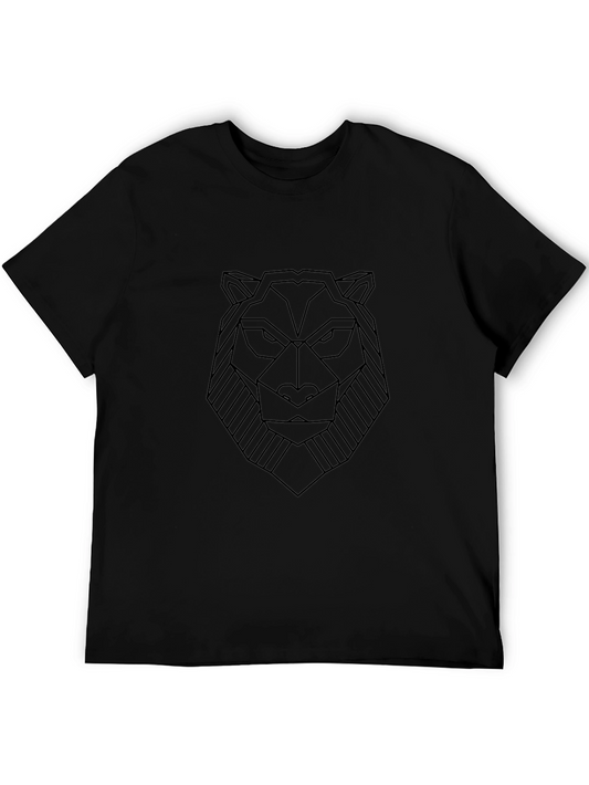 Geometric Lion Head Graphic T-Shirt - Black