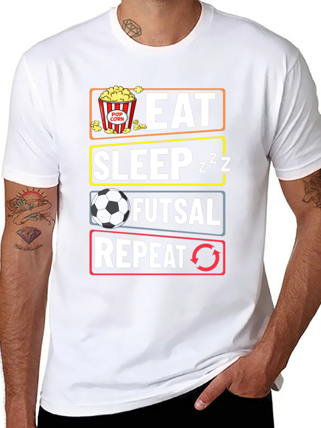 Eat Sleep Futsal Repeat Black Graphic Tee