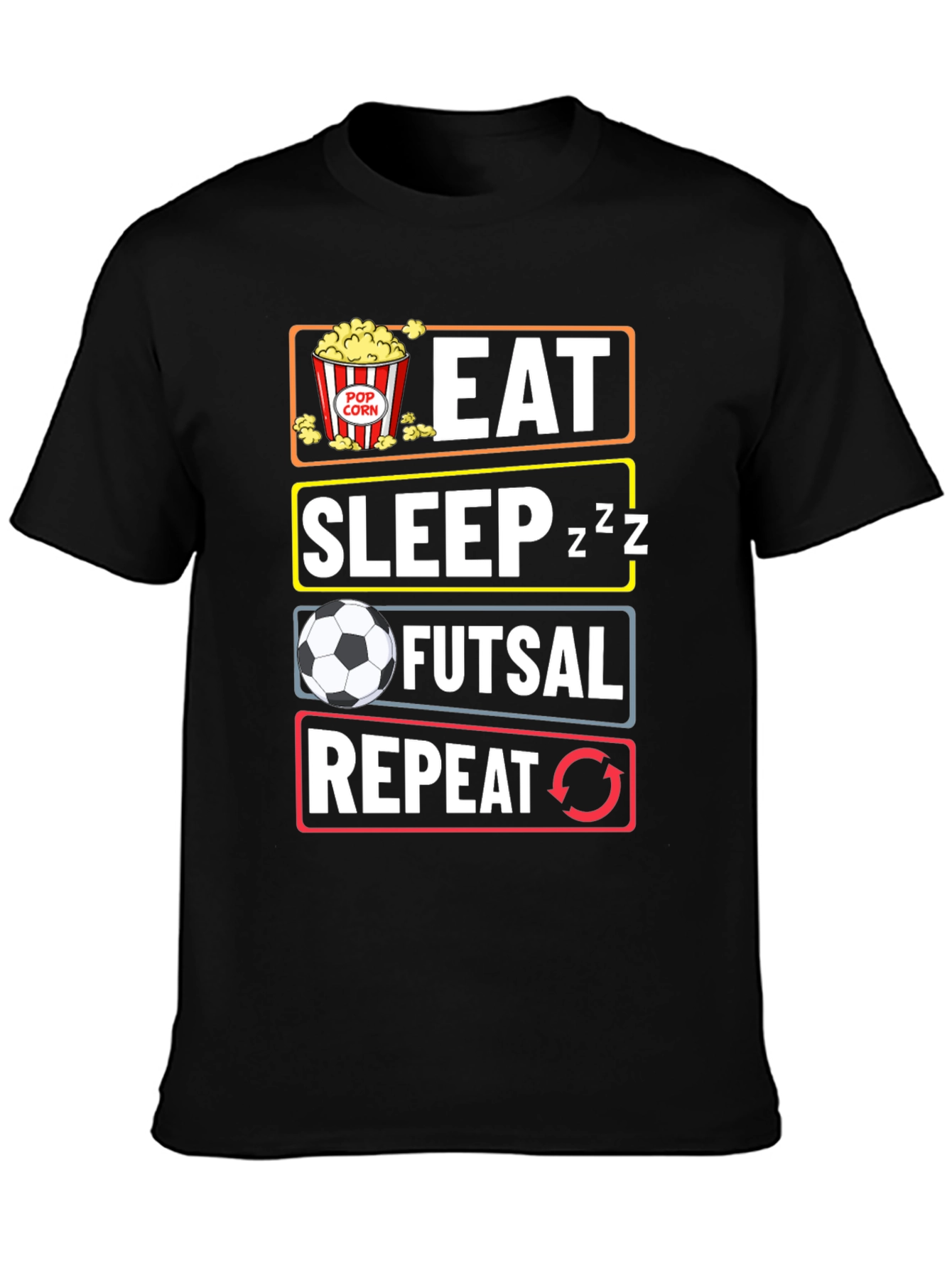 Eat Sleep Futsal Repeat Black Graphic Tee