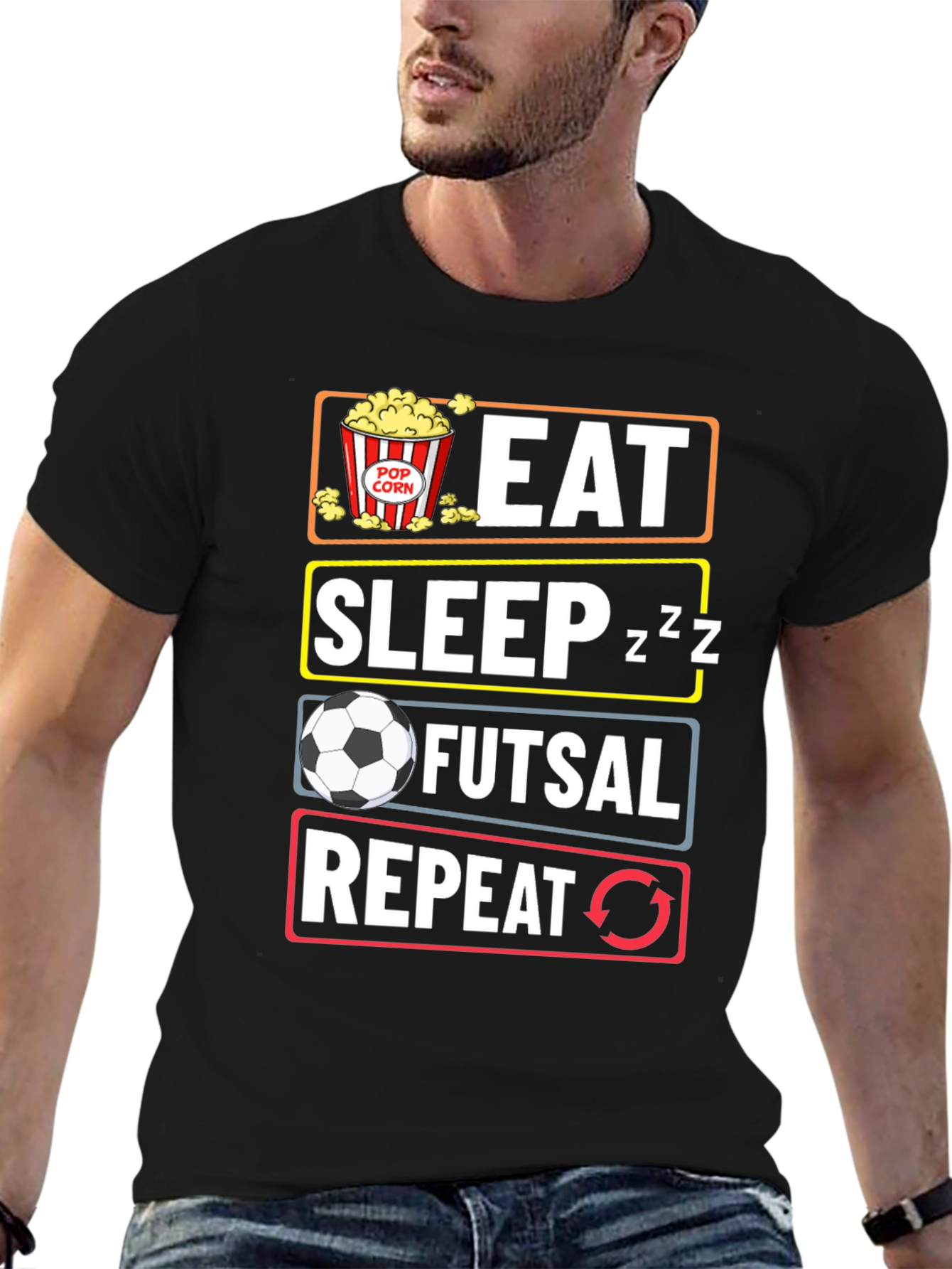 Eat Sleep Futsal Repeat Black Graphic Tee