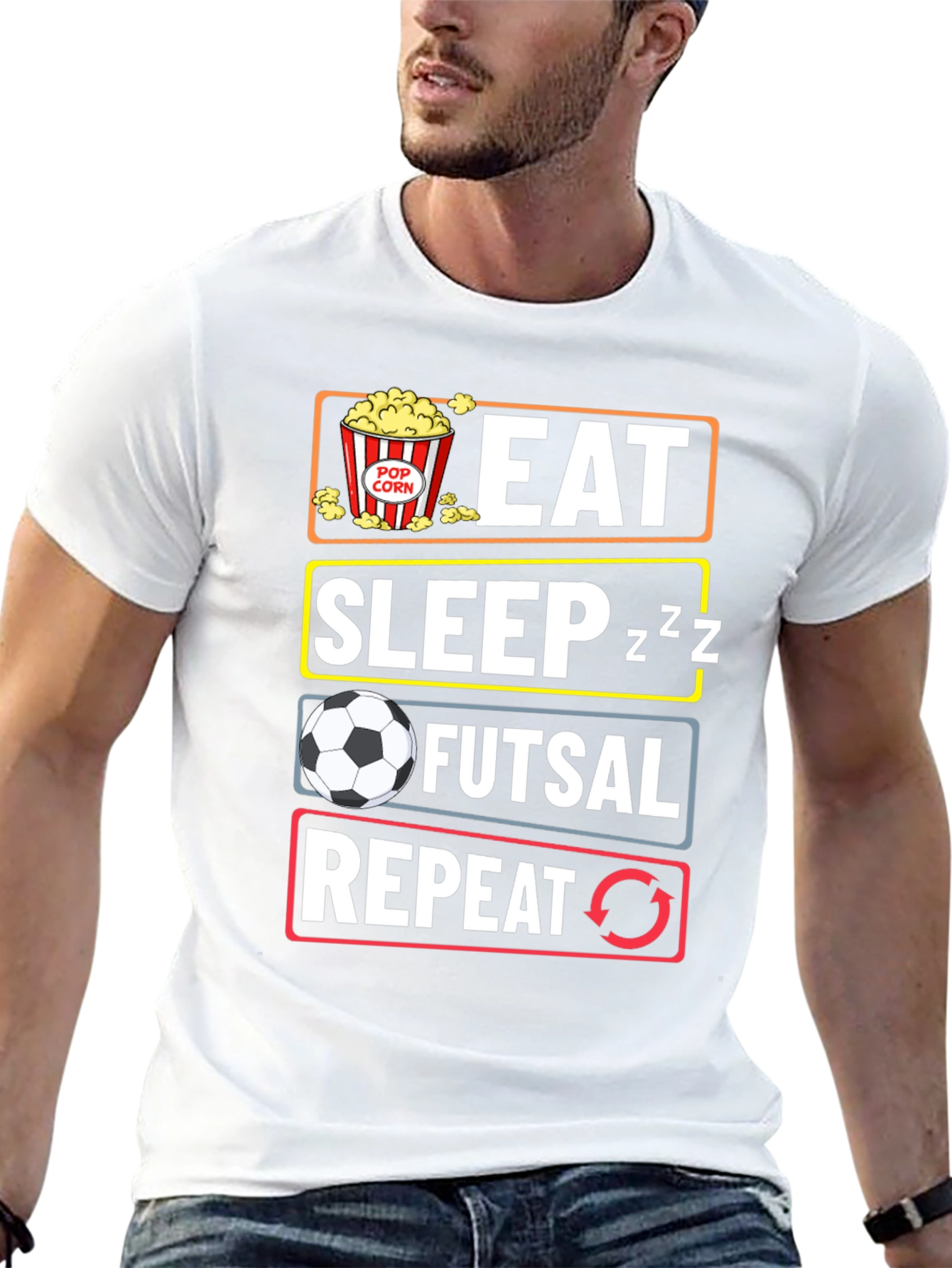 Eat Sleep Futsal Repeat Black Graphic Tee