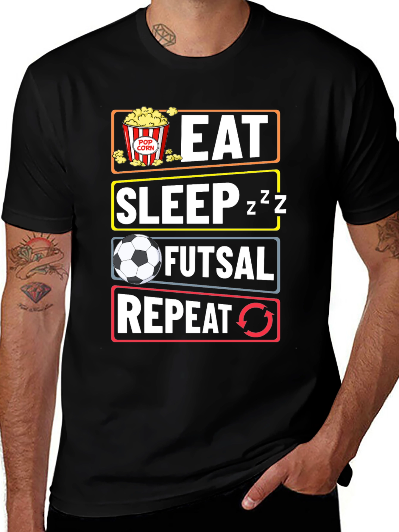 Eat Sleep Futsal Repeat Black Graphic Tee