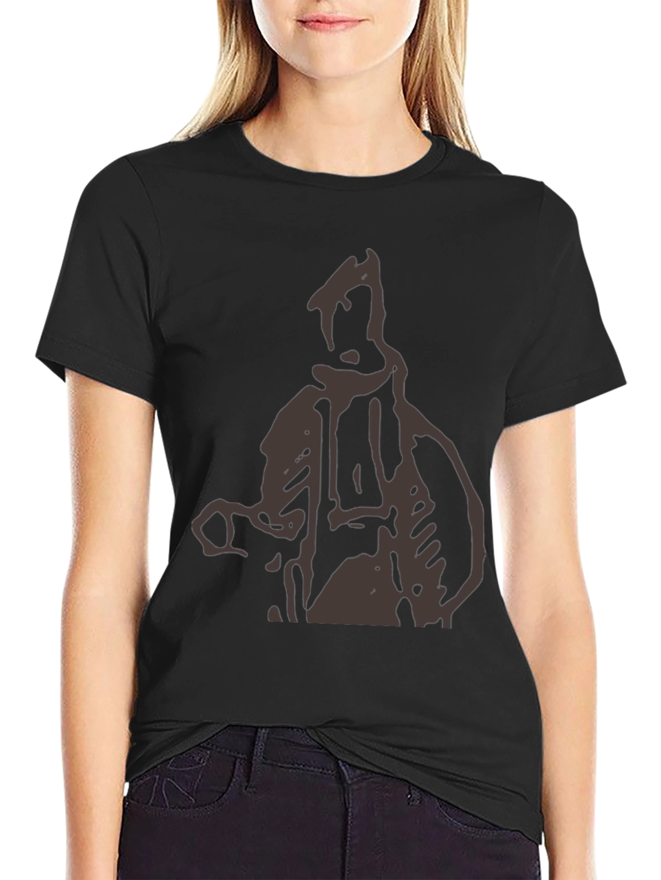 Abstract Figure Graphic Print Black T-Shirt