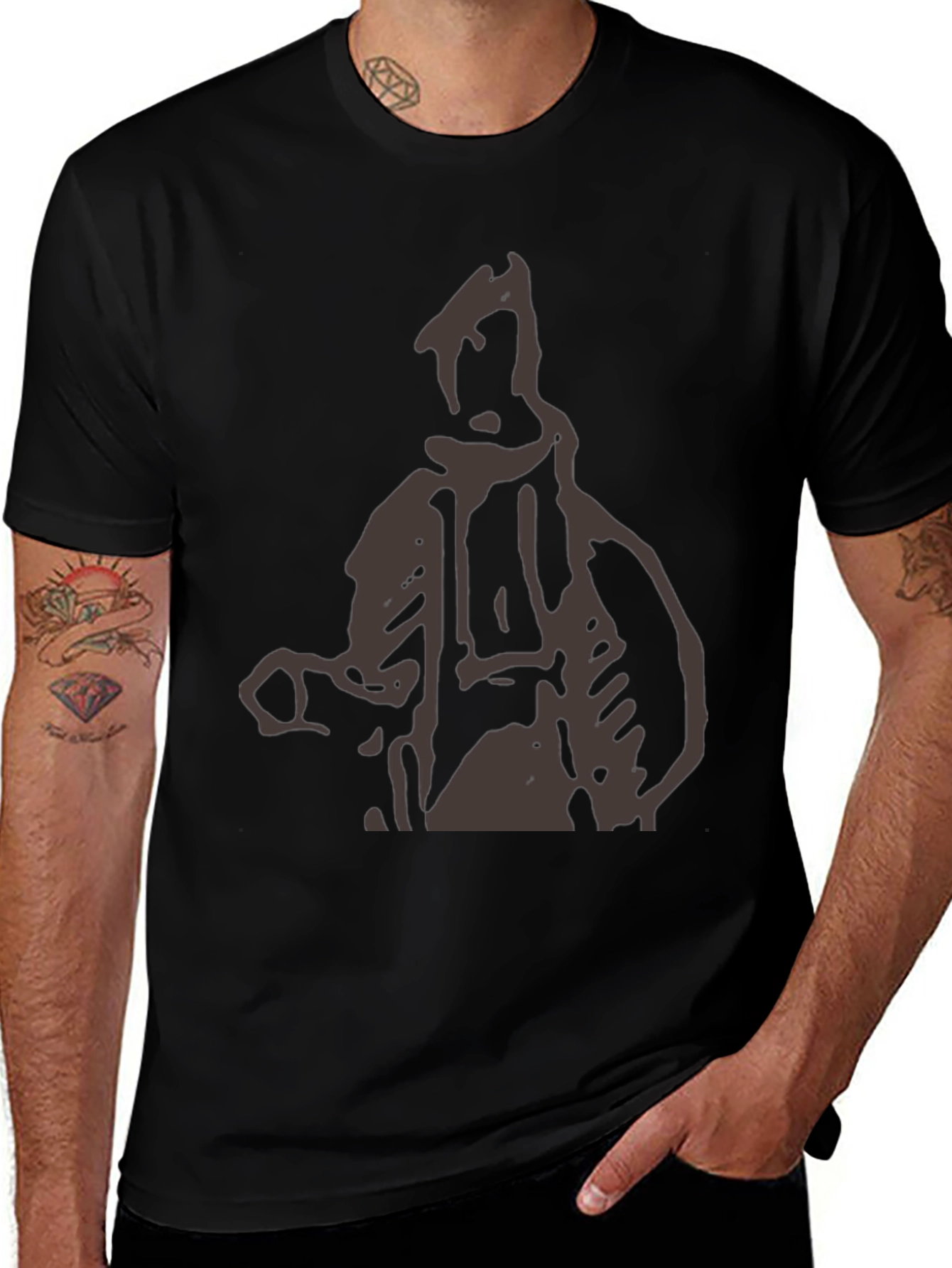 Abstract Figure Graphic Print Black T-Shirt