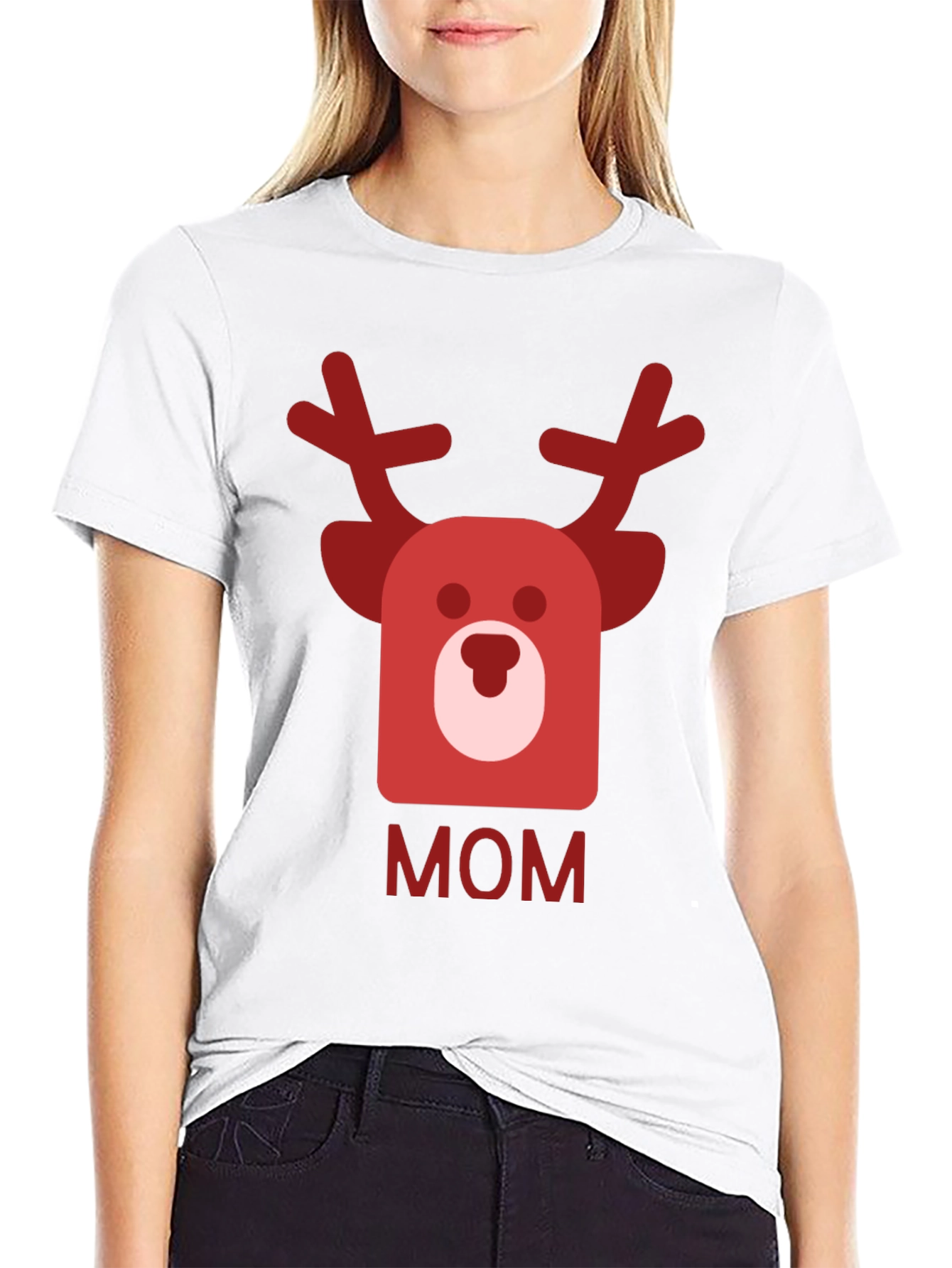 Festive Mom Reindeer Graphic Tee - Black