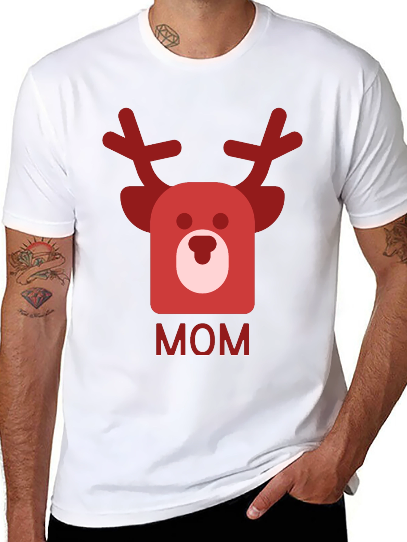 Festive Mom Reindeer Graphic Tee - Black
