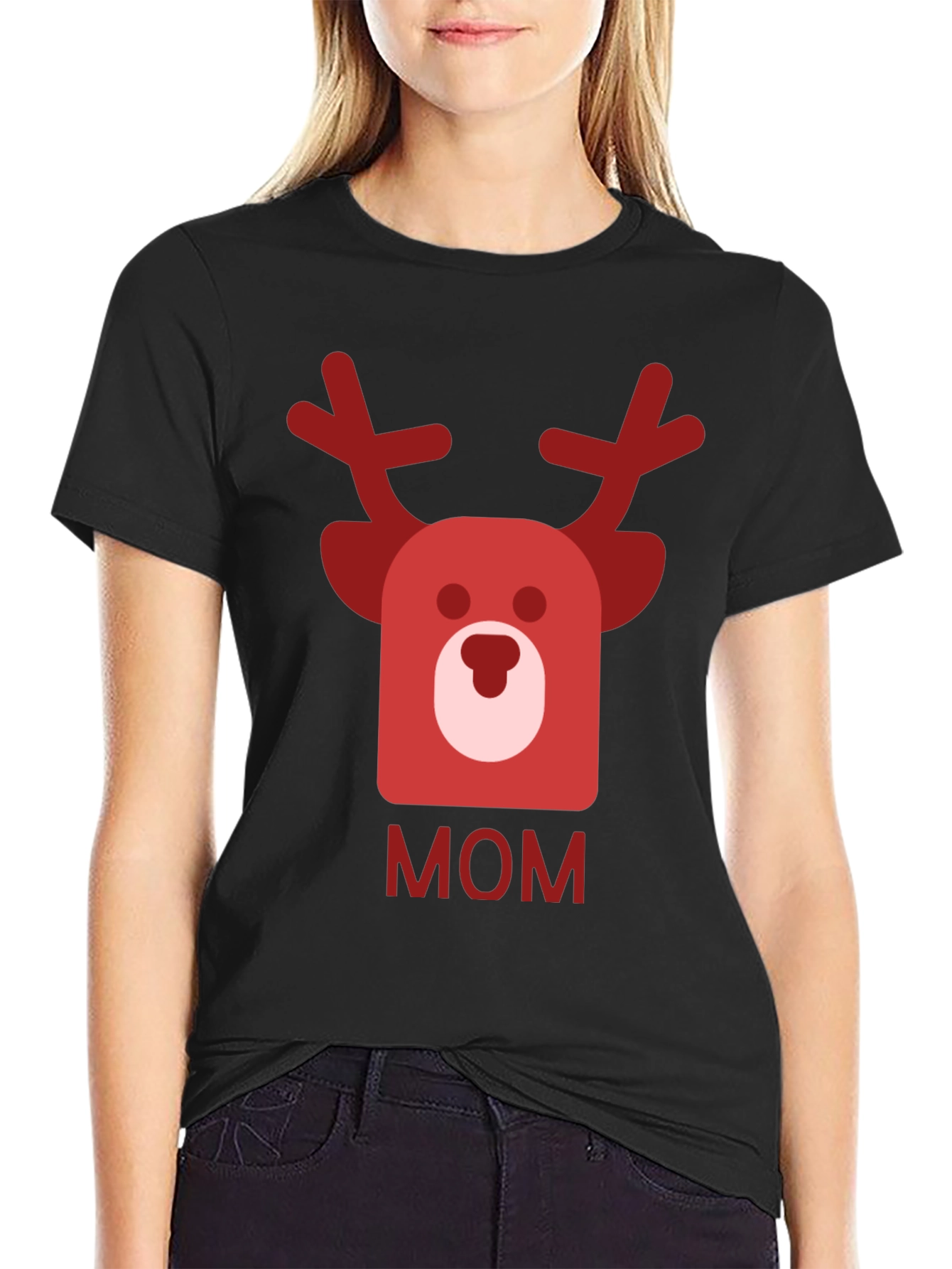 Festive Mom Reindeer Graphic Tee - Black