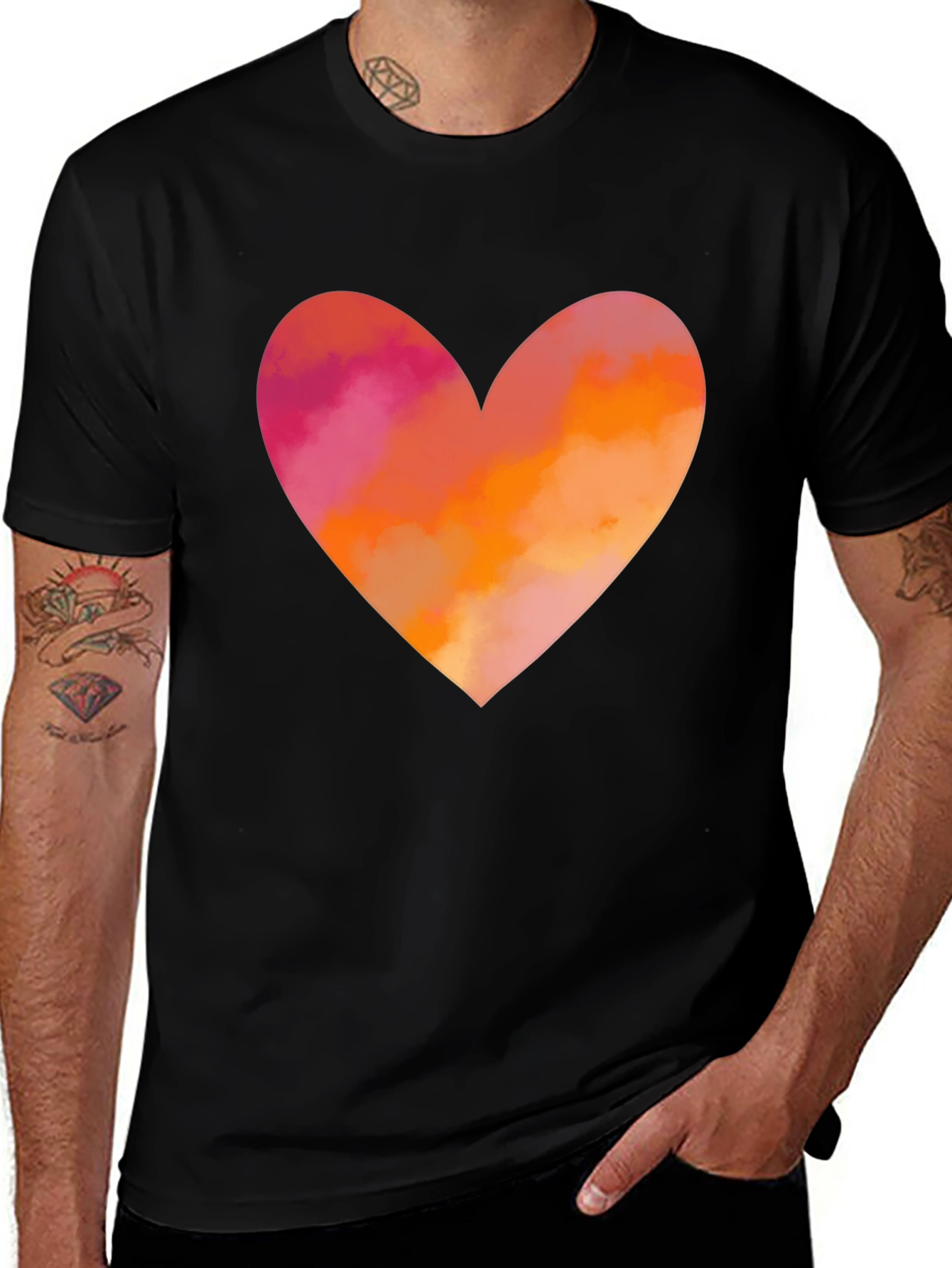 Heart Graphic T-Shirt - Black Cotton Blend Casual Tee