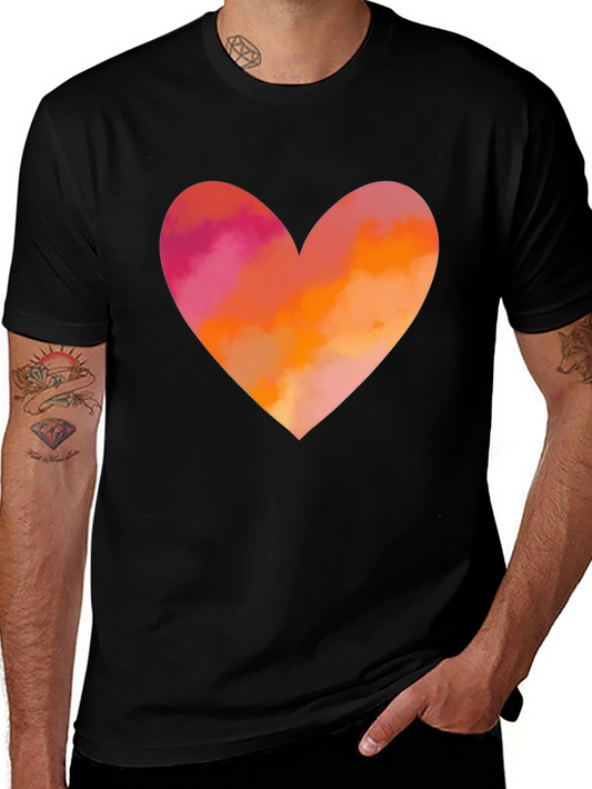 Heart Graphic T-Shirt - Black Cotton Blend Casual Tee