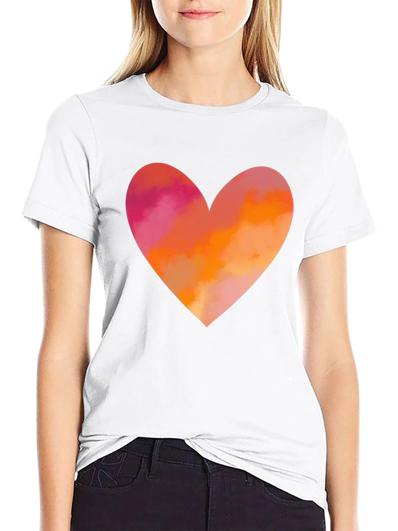 Heart Graphic T-Shirt - Black Cotton Blend Casual Tee