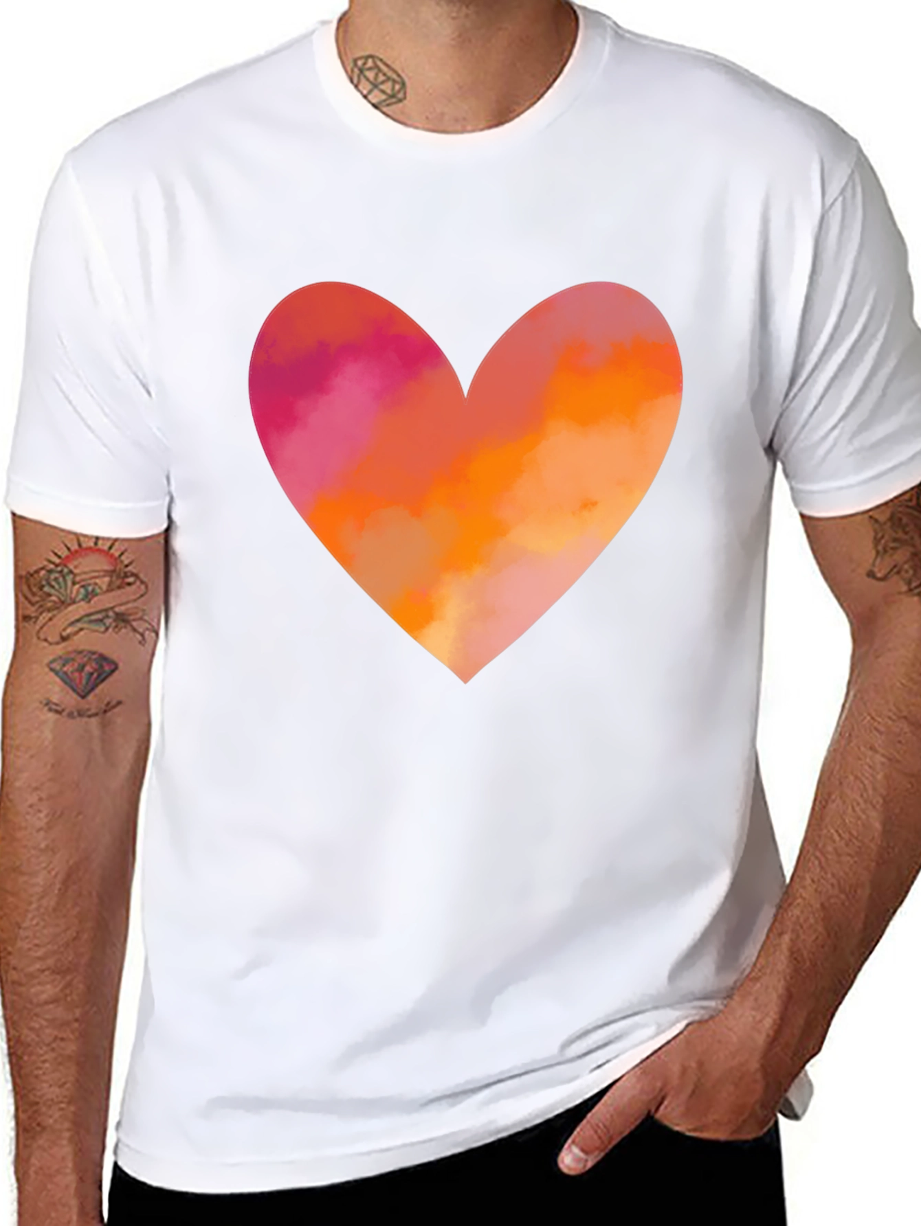 Heart Graphic T-Shirt - Black Cotton Blend Casual Tee