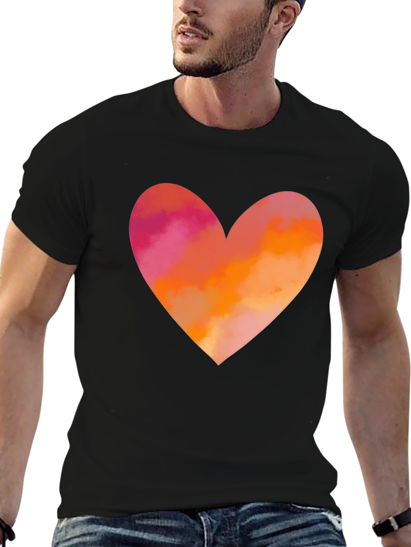 Heart Graphic T-Shirt - Black Cotton Blend Casual Tee