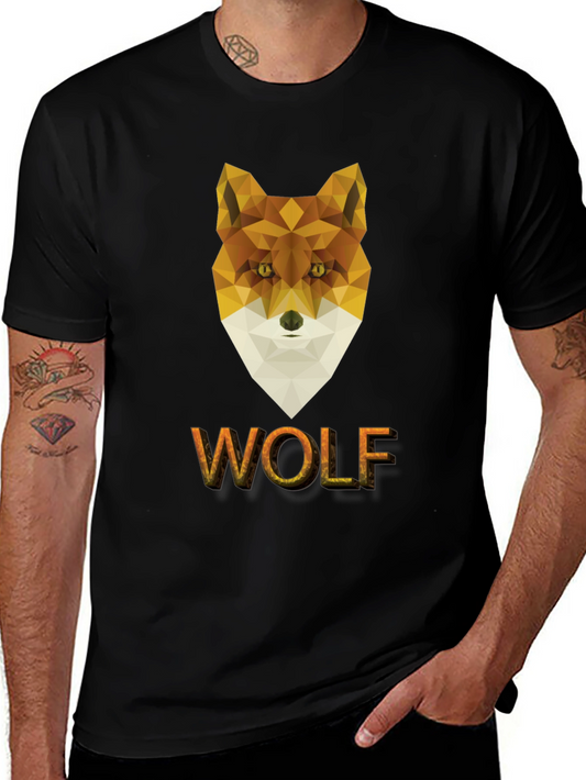 Geometric Wolf Graphic Tee - Modern Animal Print Shirt