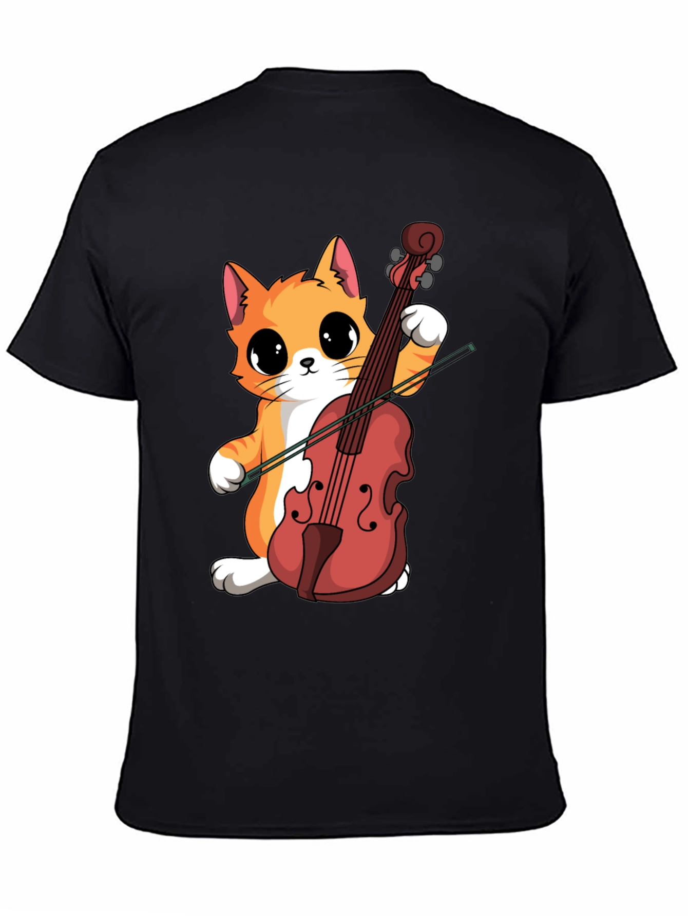 Cat Playing Cello Black T-Shirt