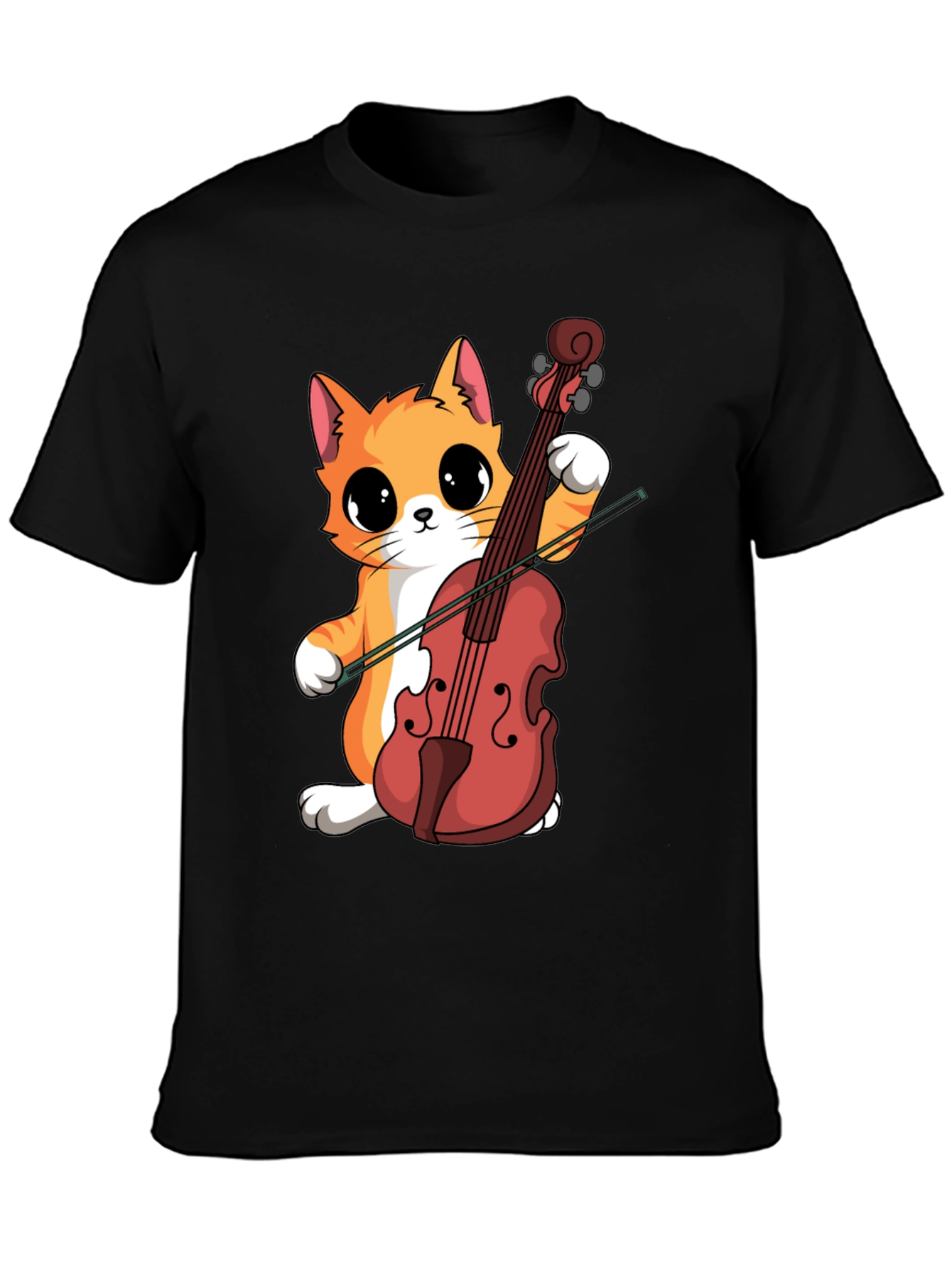 Cat Playing Cello Black T-Shirt
