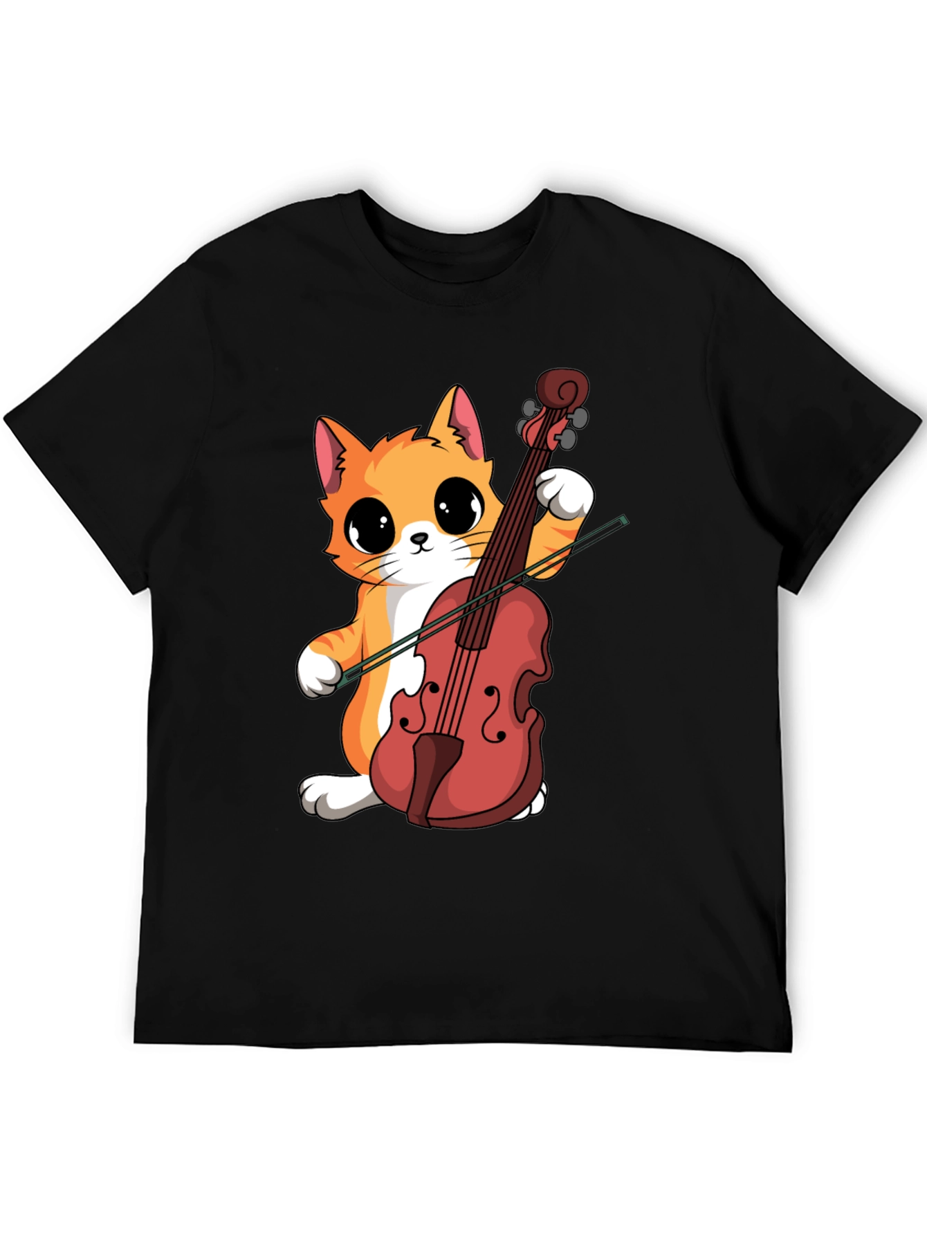 Cat Playing Cello Black T-Shirt