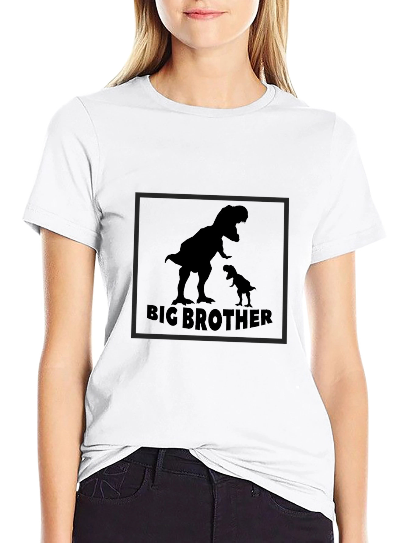 Big Brother Dinosaur Graphic Tee - Black Cotton T-Shirt