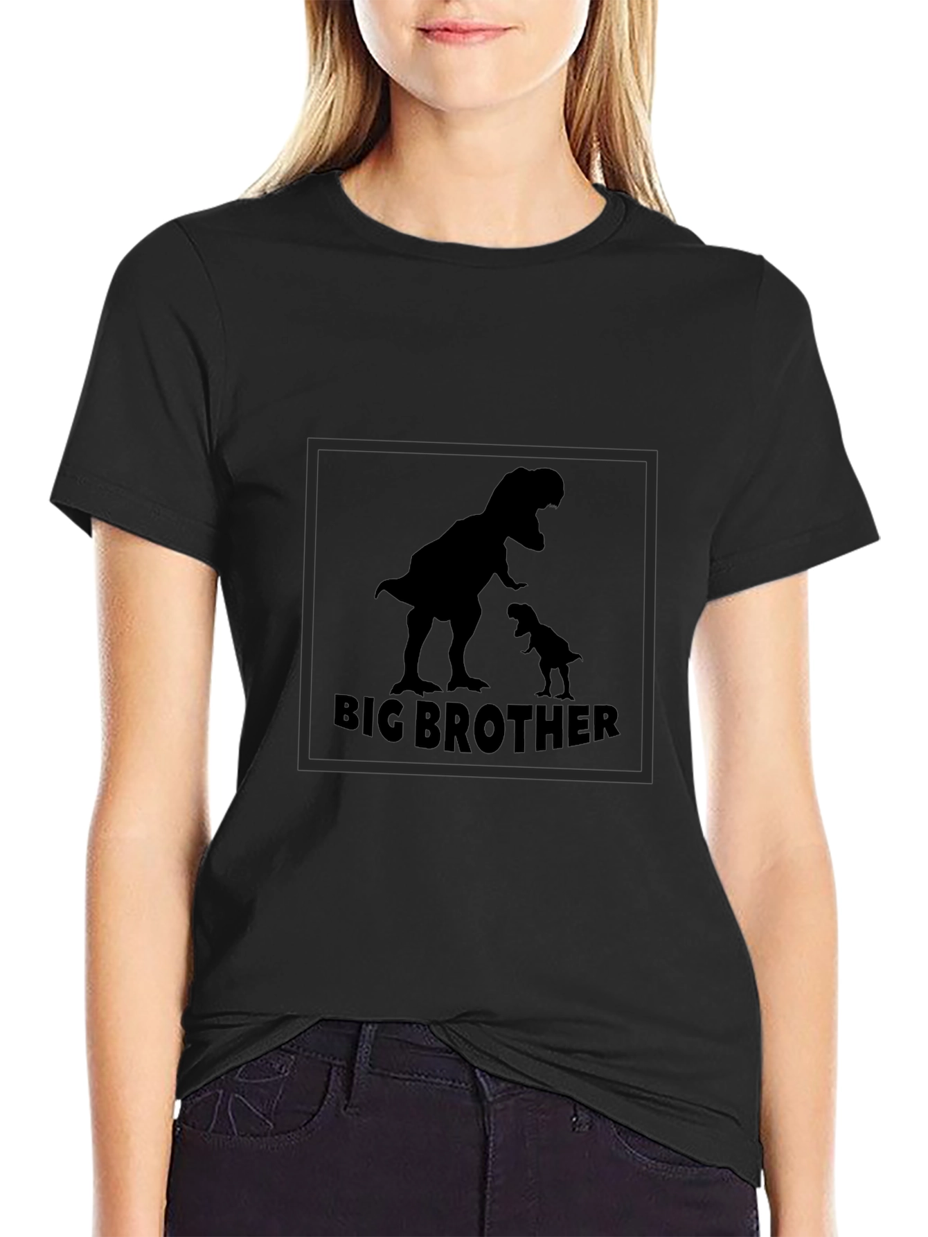 Big Brother Dinosaur Graphic Tee - Black Cotton T-Shirt