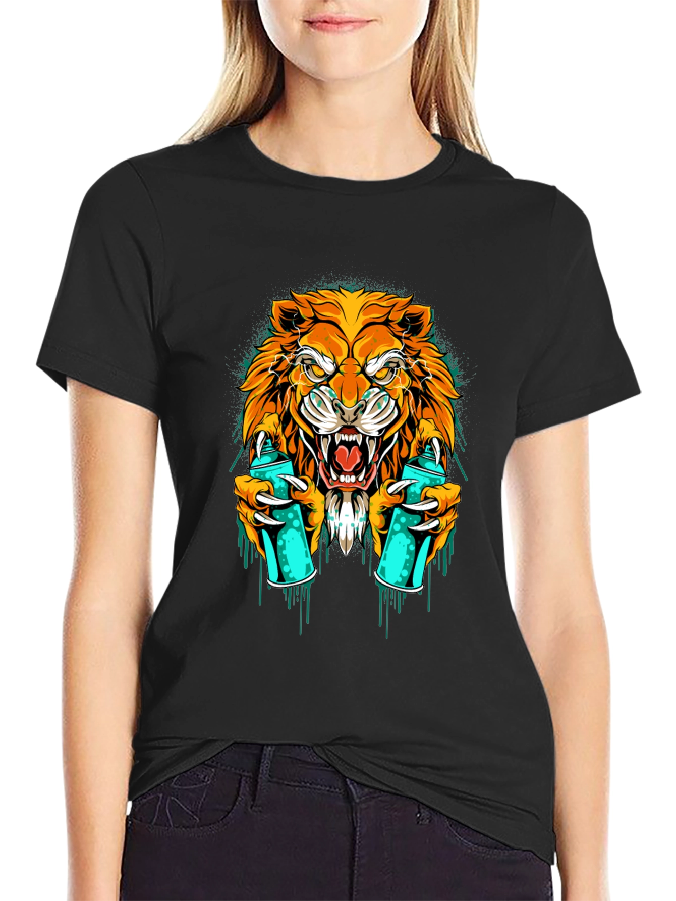 Lion Graffiti Art Graphic T-Shirt