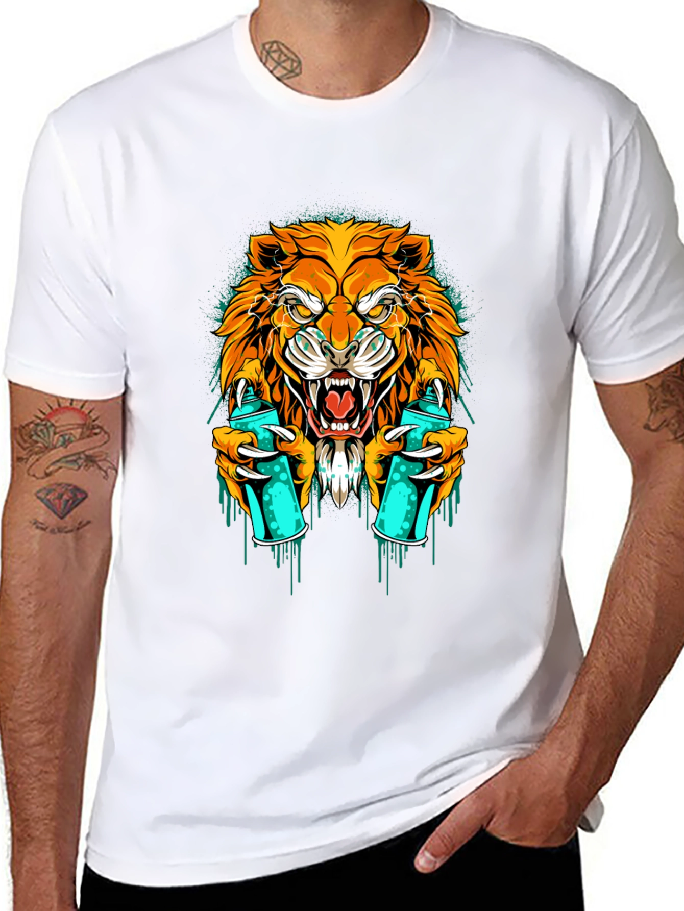 Lion Graffiti Art Graphic T-Shirt