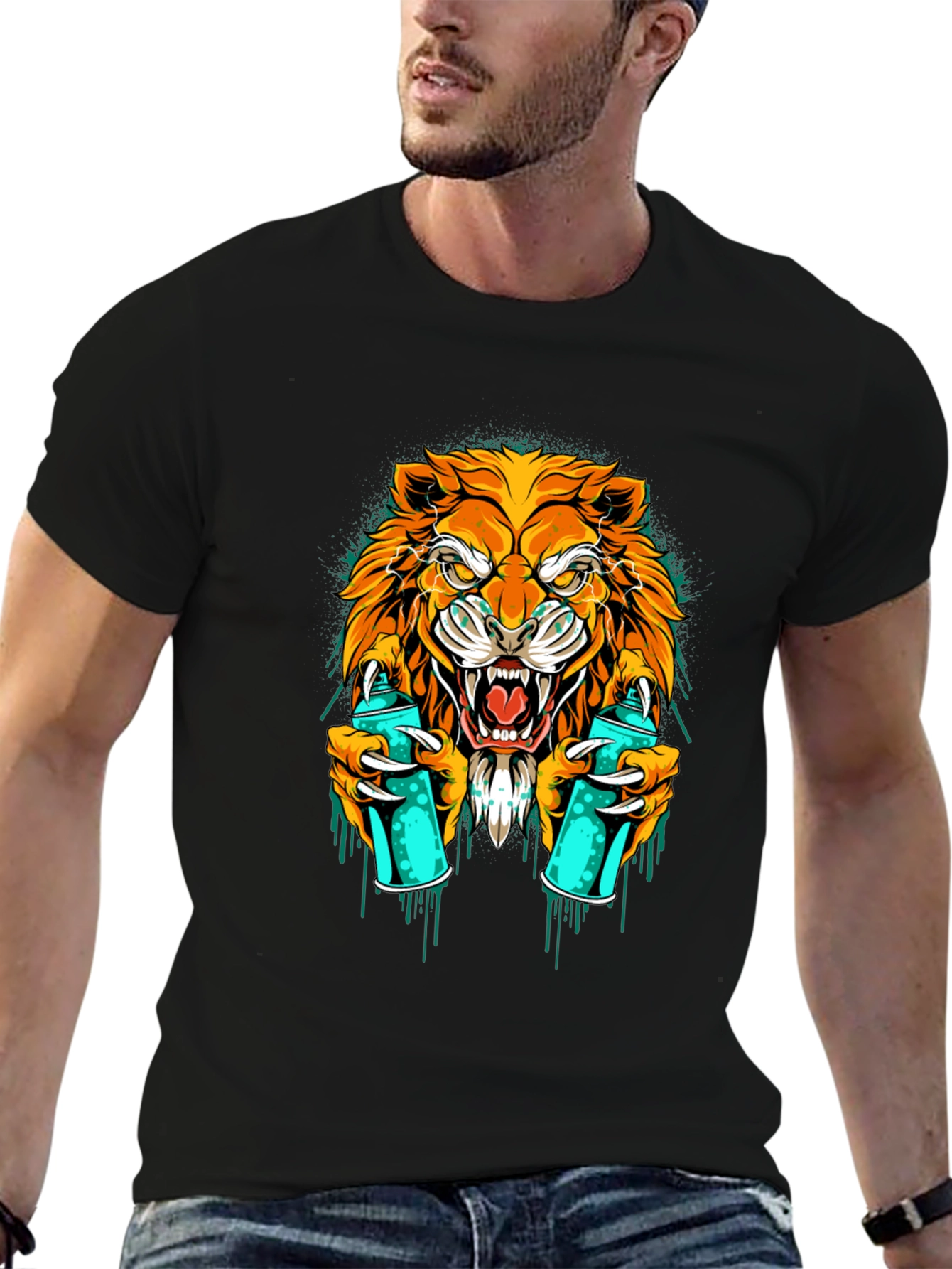 Lion Graffiti Art Graphic T-Shirt