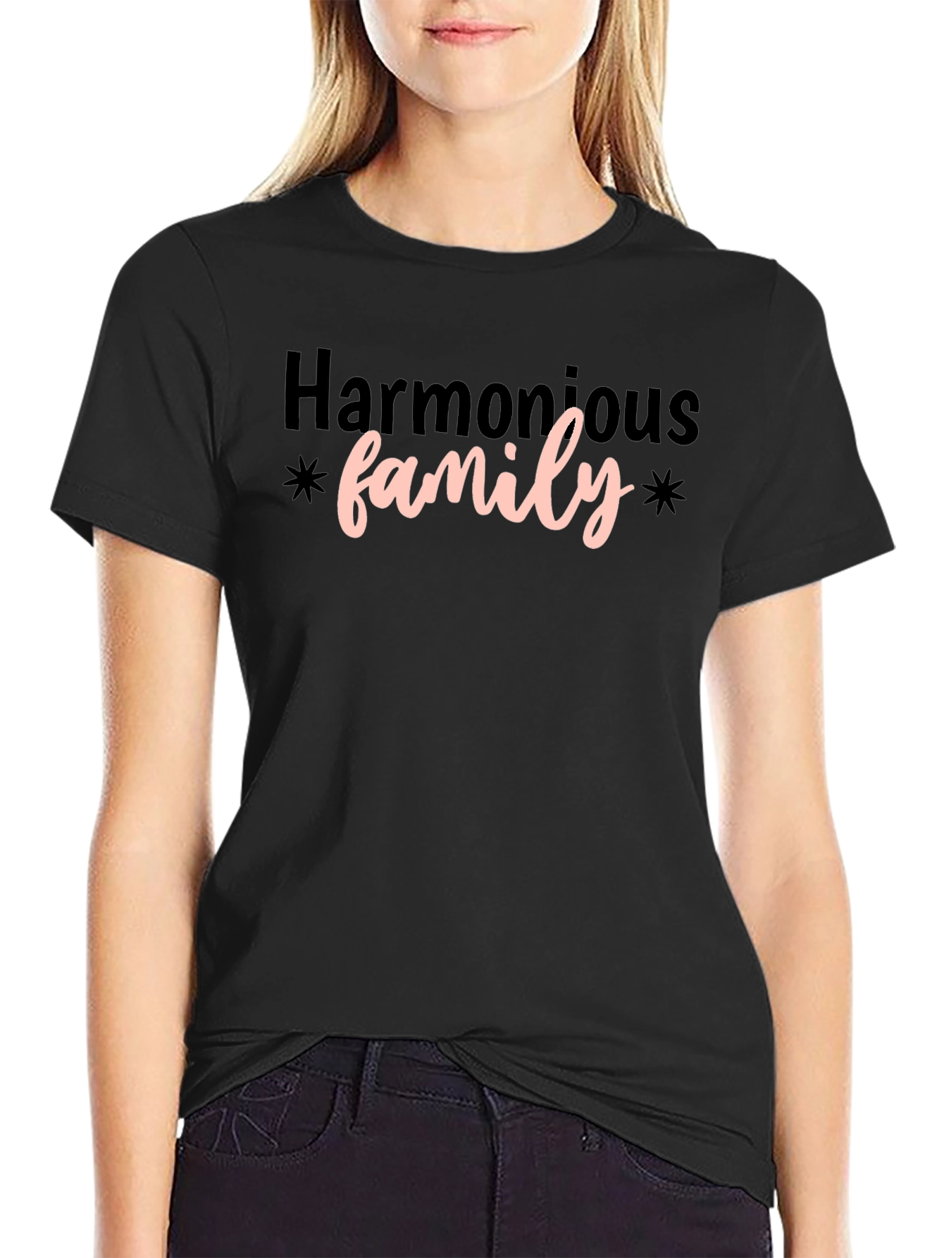 Harmonious Family Graphic Tee - Black Crew Neck T-Shirt