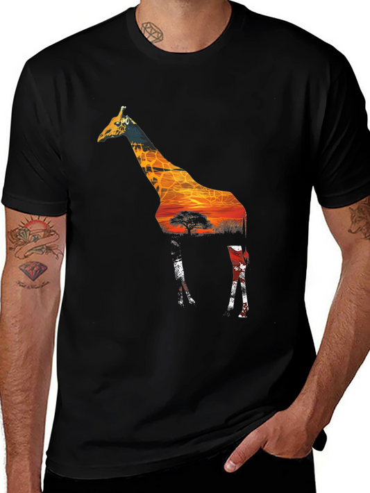 Giraffe Sunset Graphic T-Shirt - Mens Black Tee