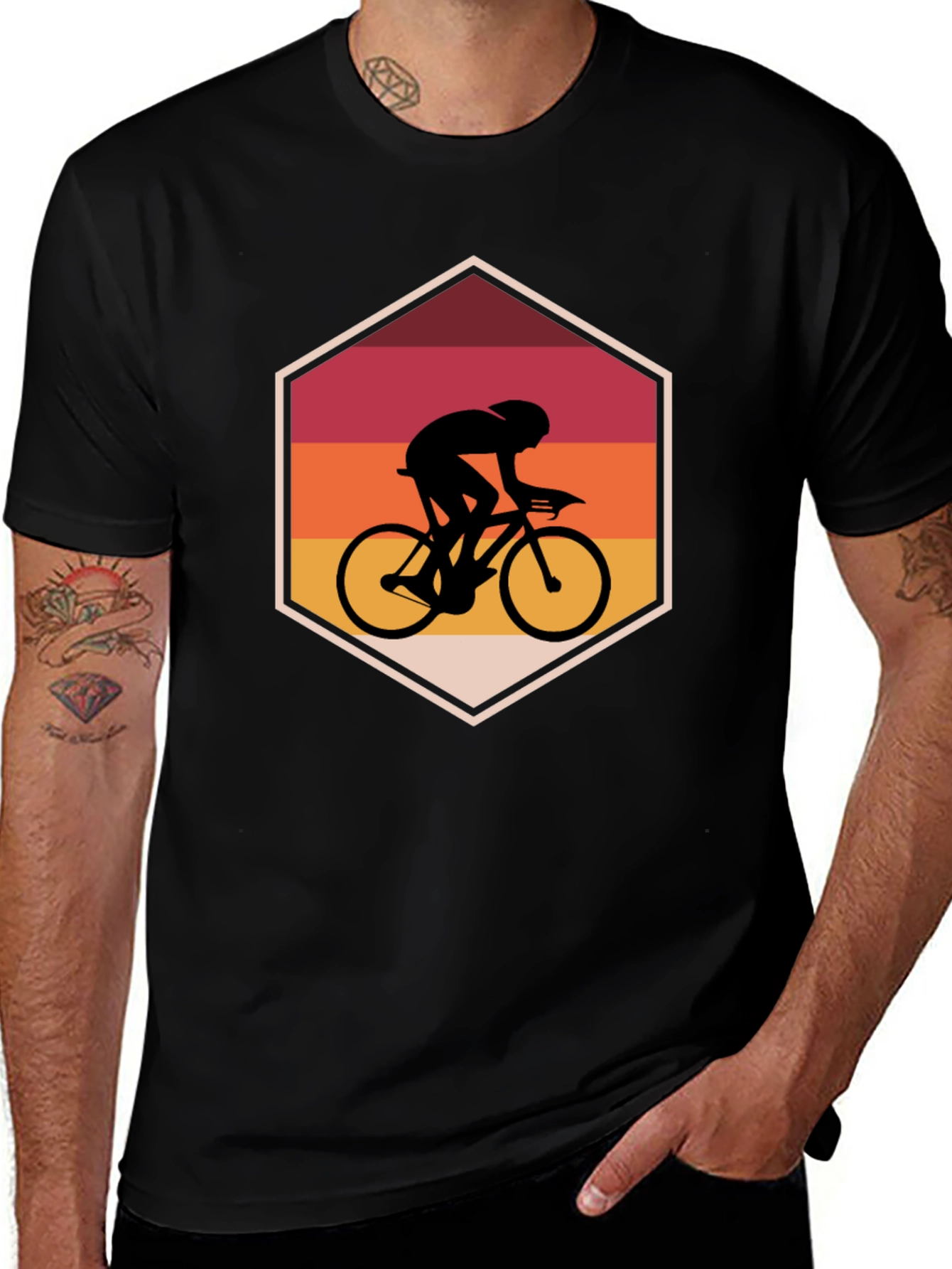 Cyclist Retro Black T-Shirt