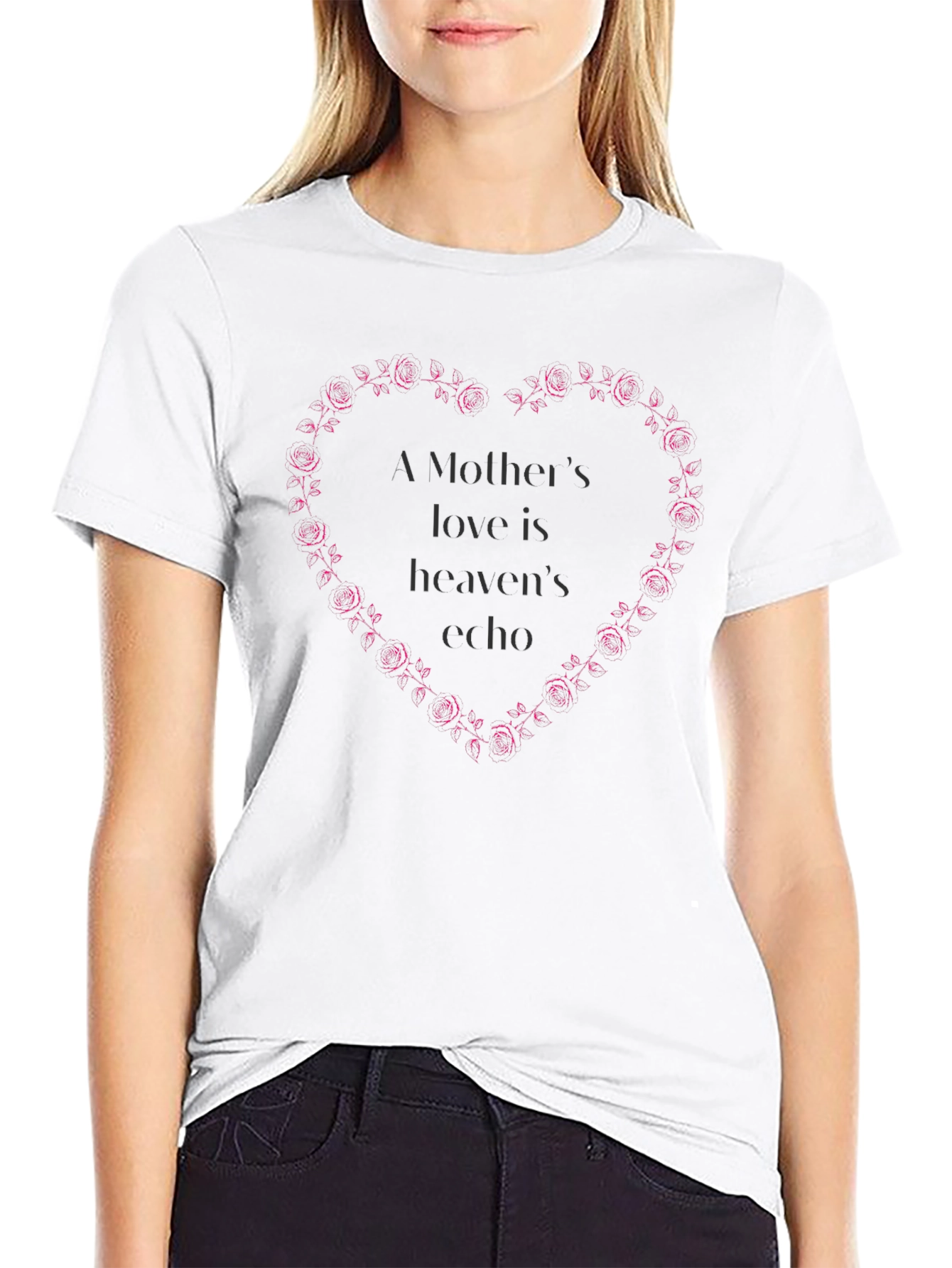Mothers Love Rose Heart Black T-Shirt